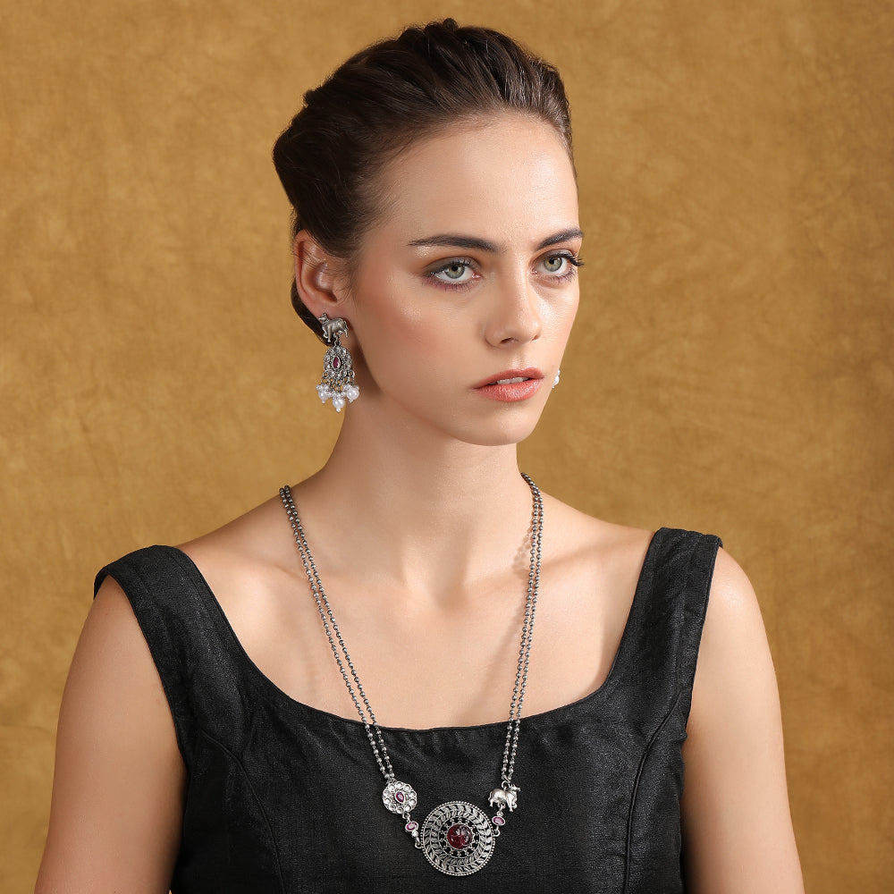 Silver Plated Stone Studded Jewellery Set