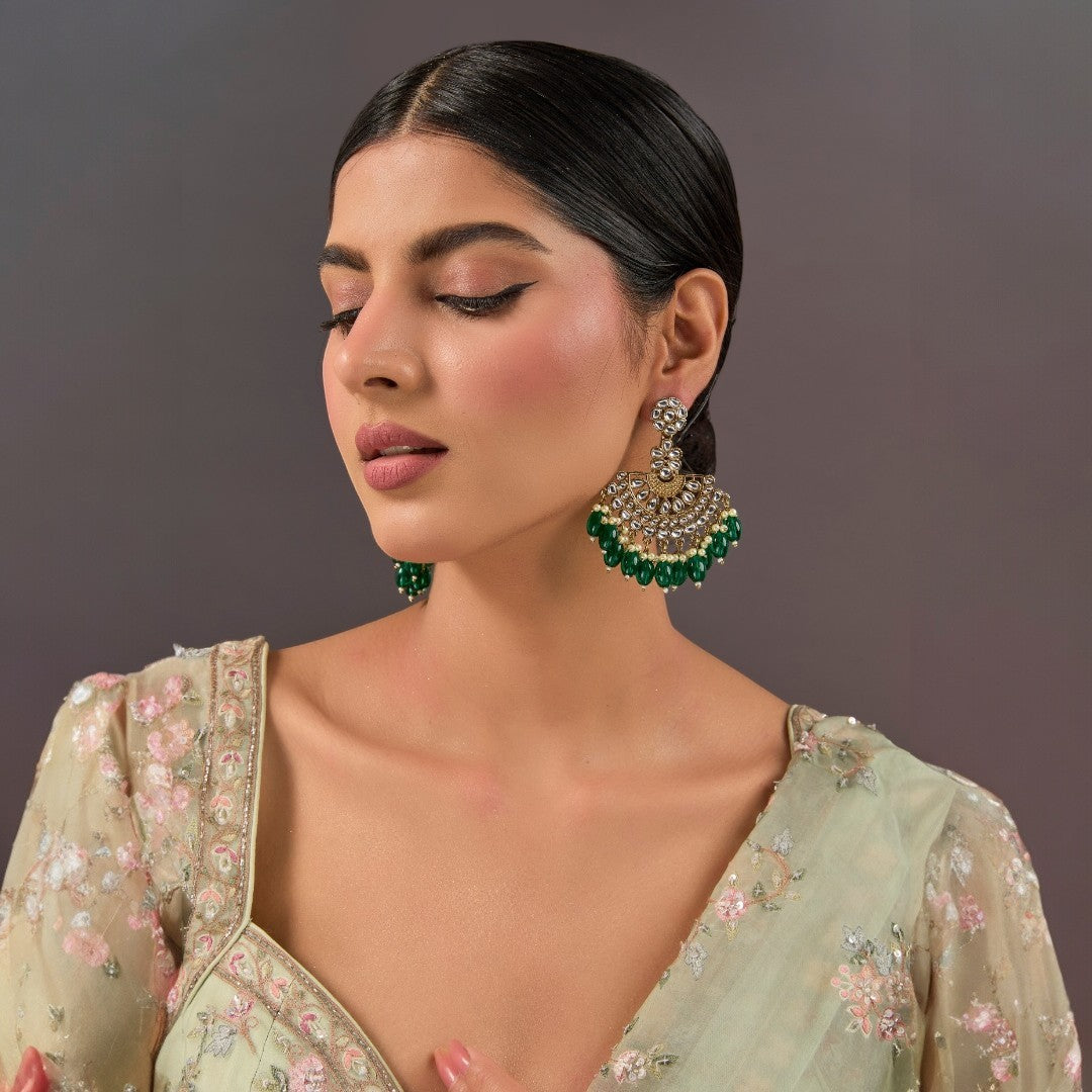 Earrings Emerald Green Kundan Jhumka.