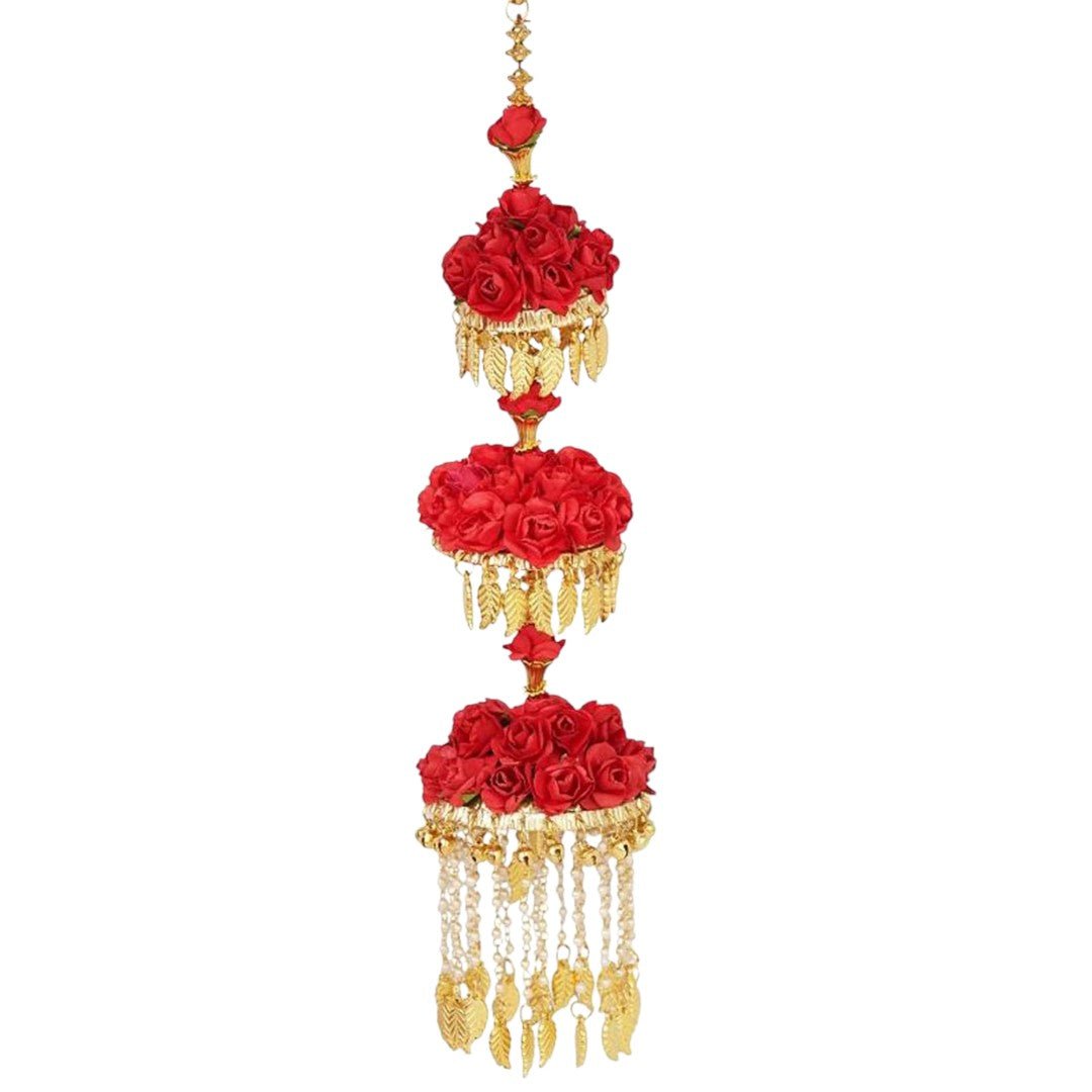 22KT Gold Plated Bridal kaleere with Red Floral Accents – Alloy Wedding Jewelry - Auraa Trends - Kaleere - 22KT Gold Plated