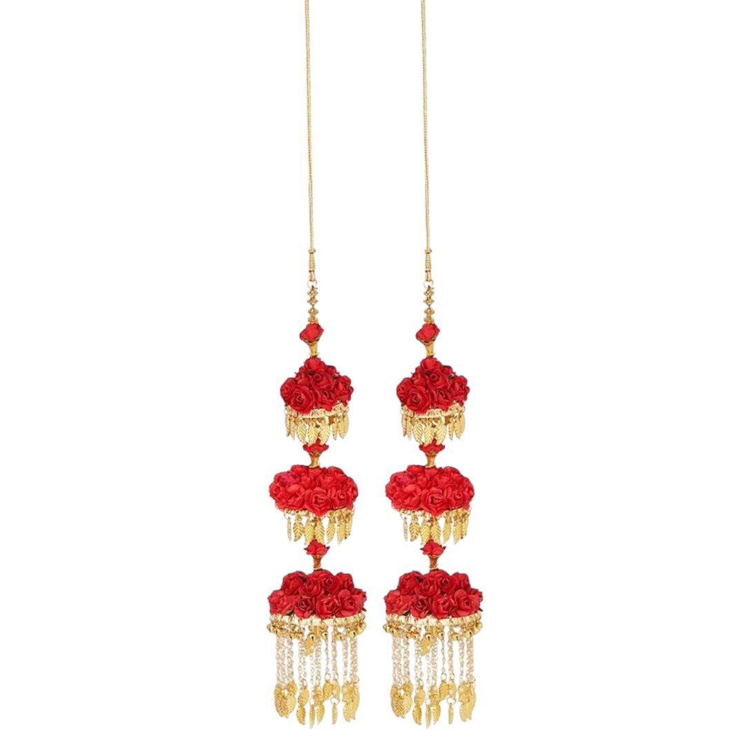 22KT Gold Plated Bridal kaleere with Red Floral Accents – Alloy Wedding Jewelry - Auraa Trends - Kaleere - 22KT Gold Plated