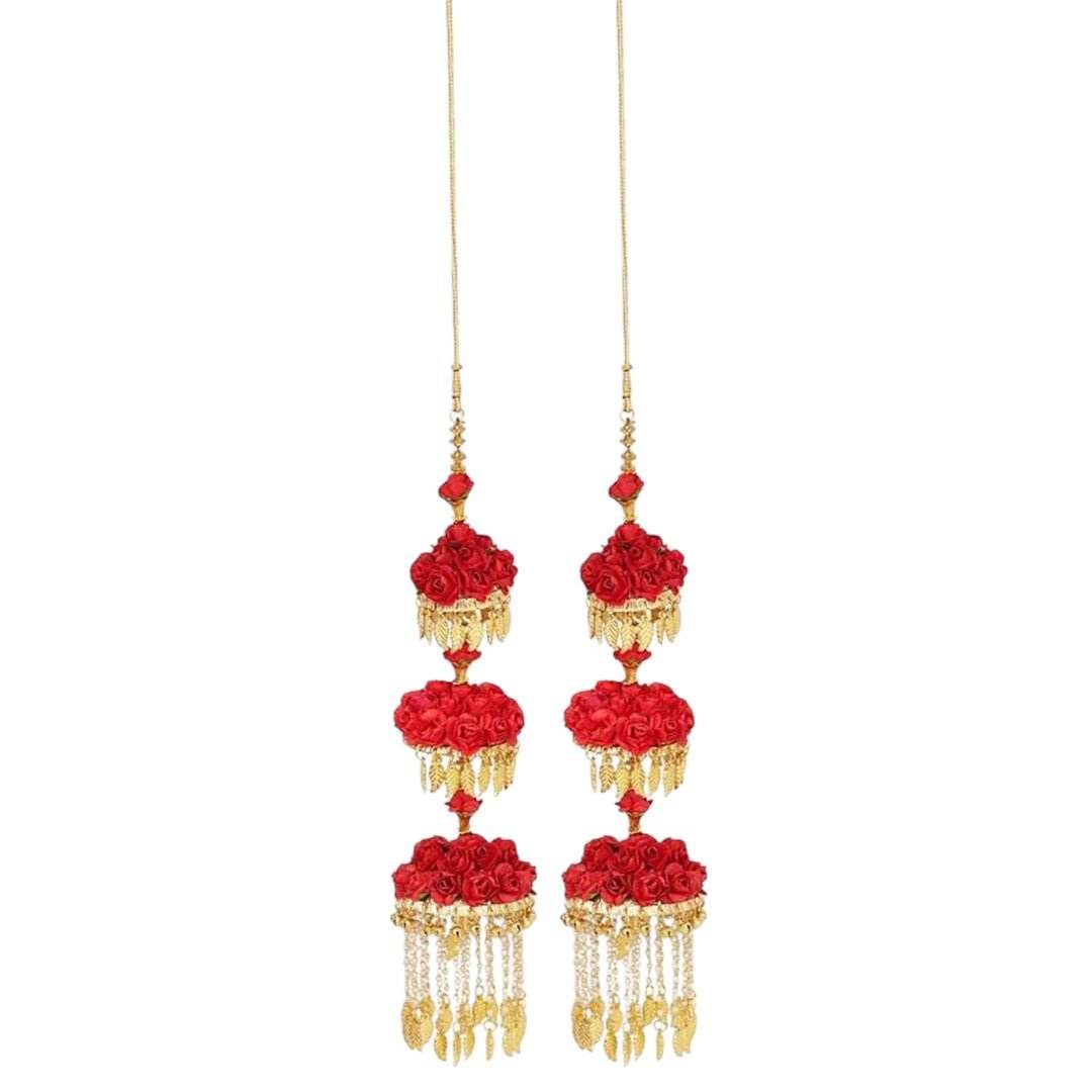 22KT Gold Plated Bridal kaleere with Red Floral Accents – Alloy Wedding Jewelry - Auraa Trends