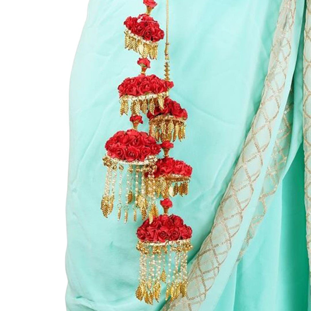 22KT Gold Plated Bridal kaleere with Red Floral Accents – Alloy Wedding Jewelry - Auraa Trends - Kaleere - 22KT Gold Plated