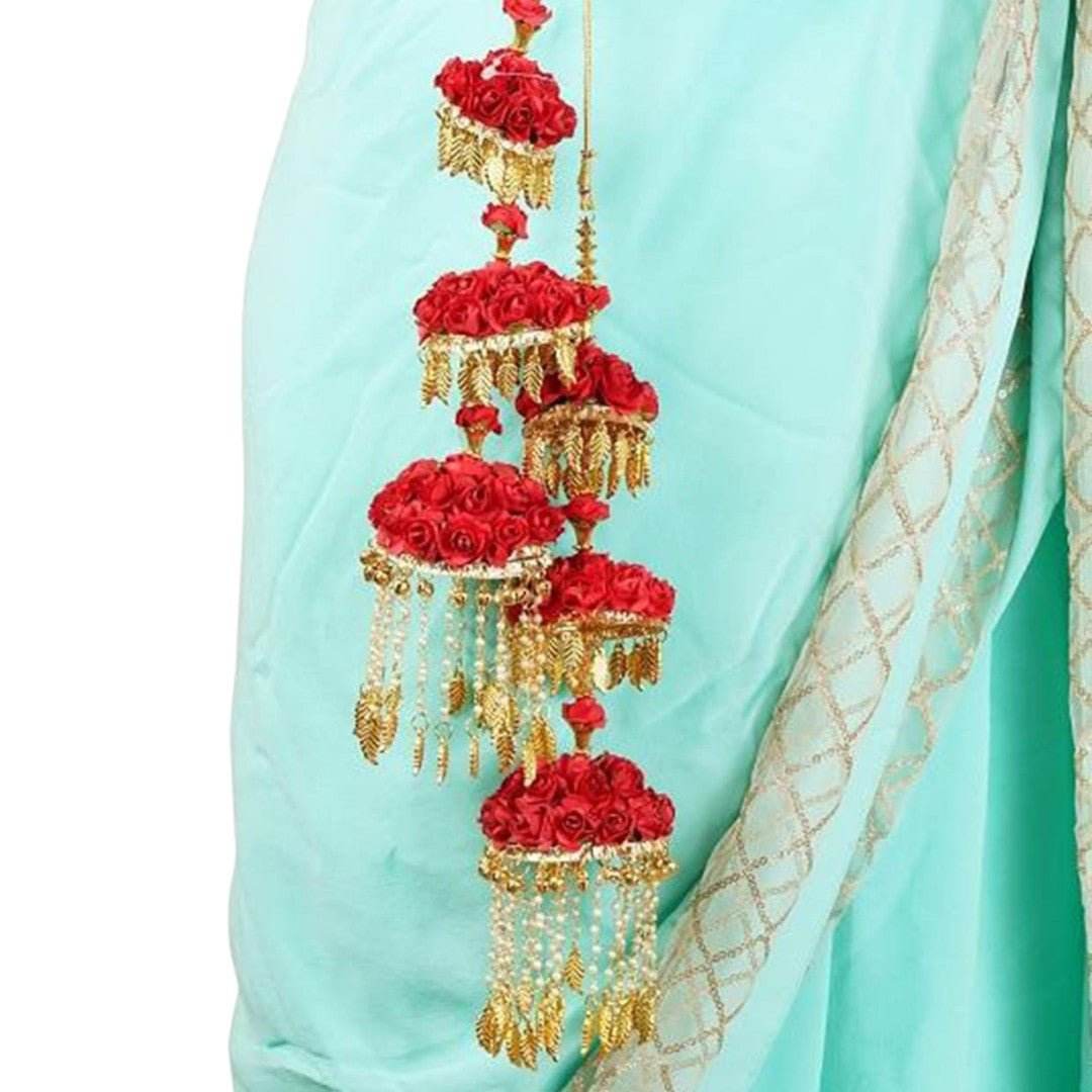 22KT Gold Plated Bridal kaleere with Red Floral Accents – Alloy Wedding Jewelry - Auraa Trends