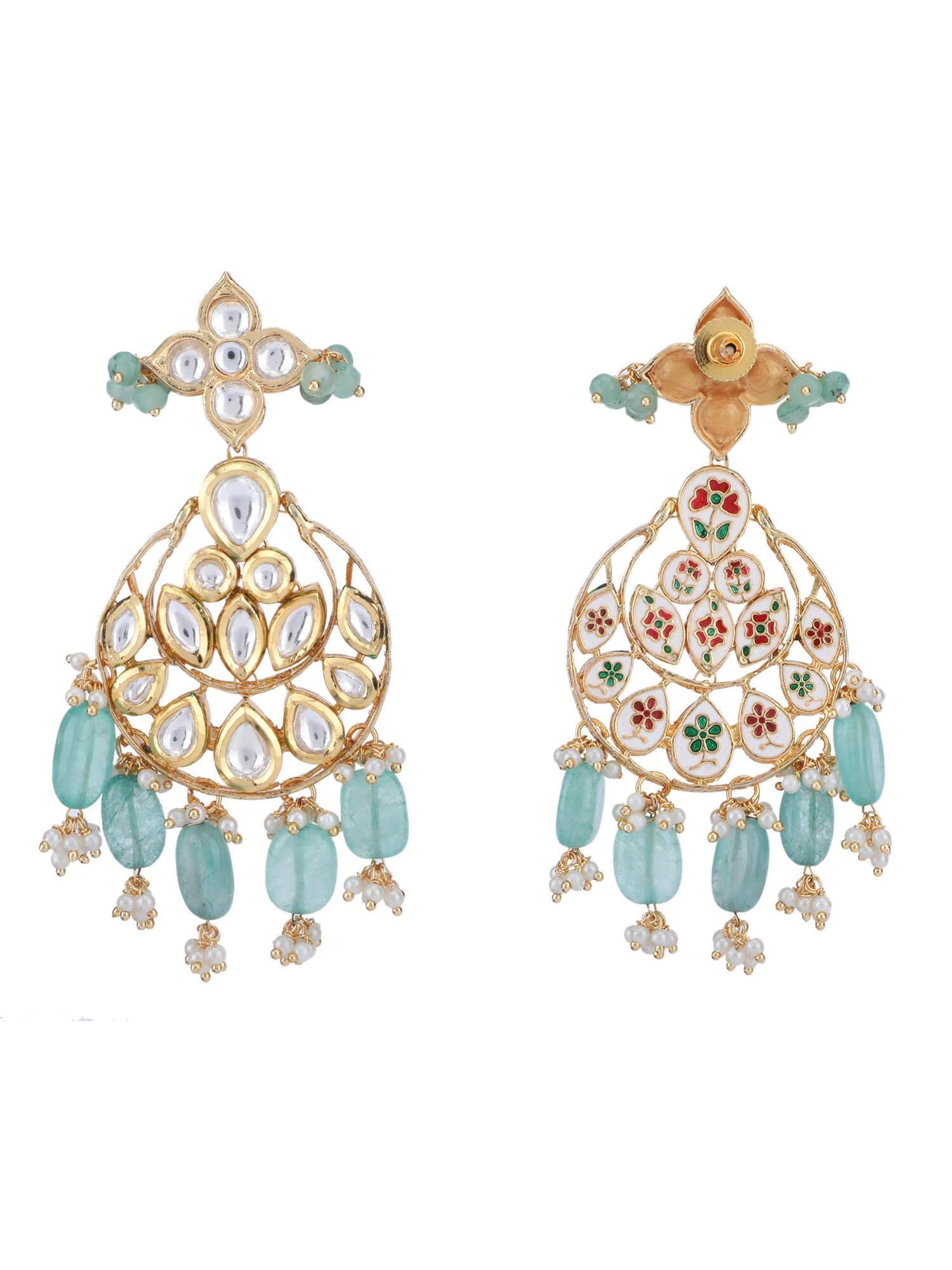 22KT Gold Plated Kundan Blue Beads Necklace Set - Auraa Trends
