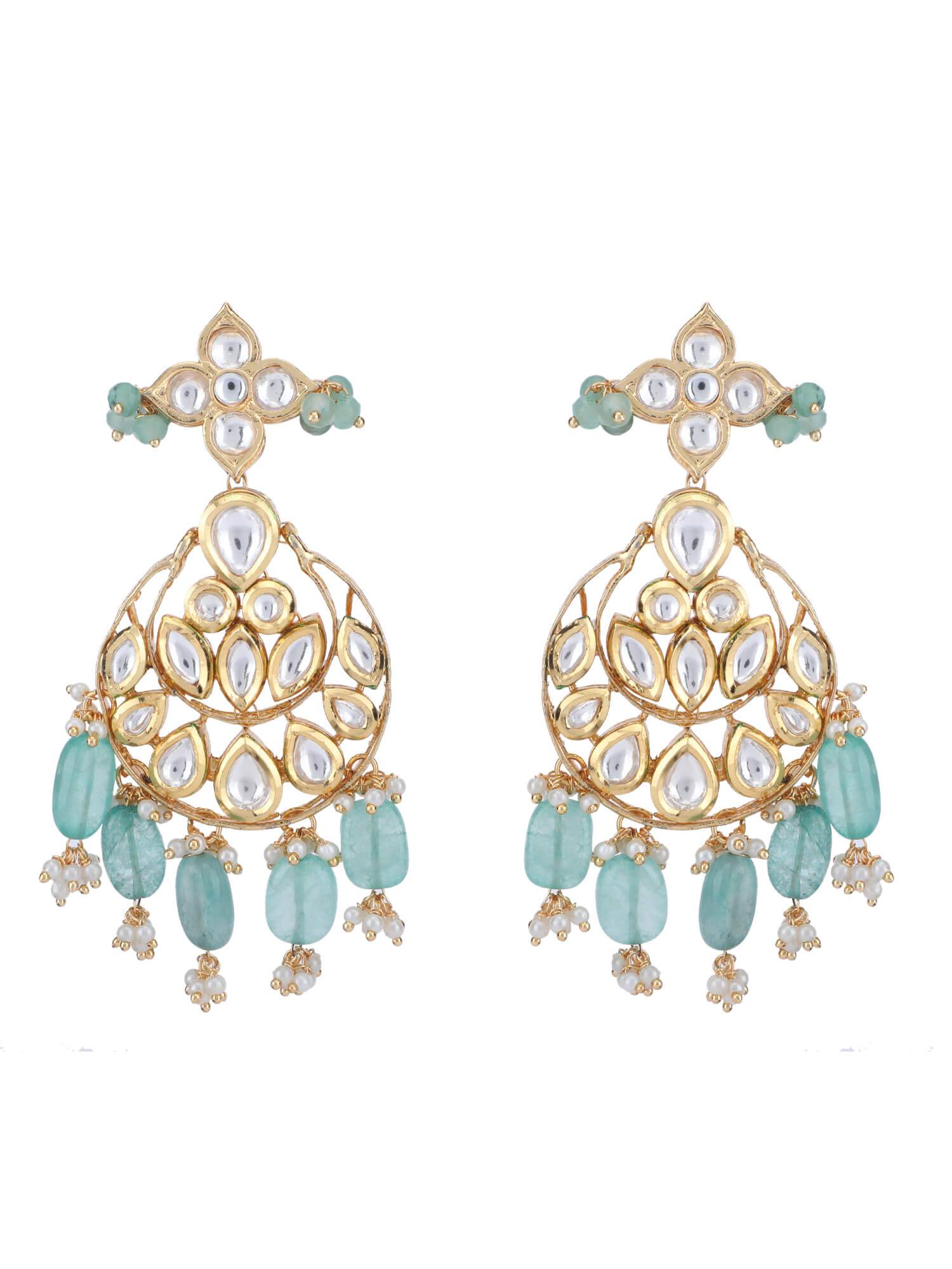 22KT Gold Plated Kundan Blue Beads Necklace Set - Auraa Trends