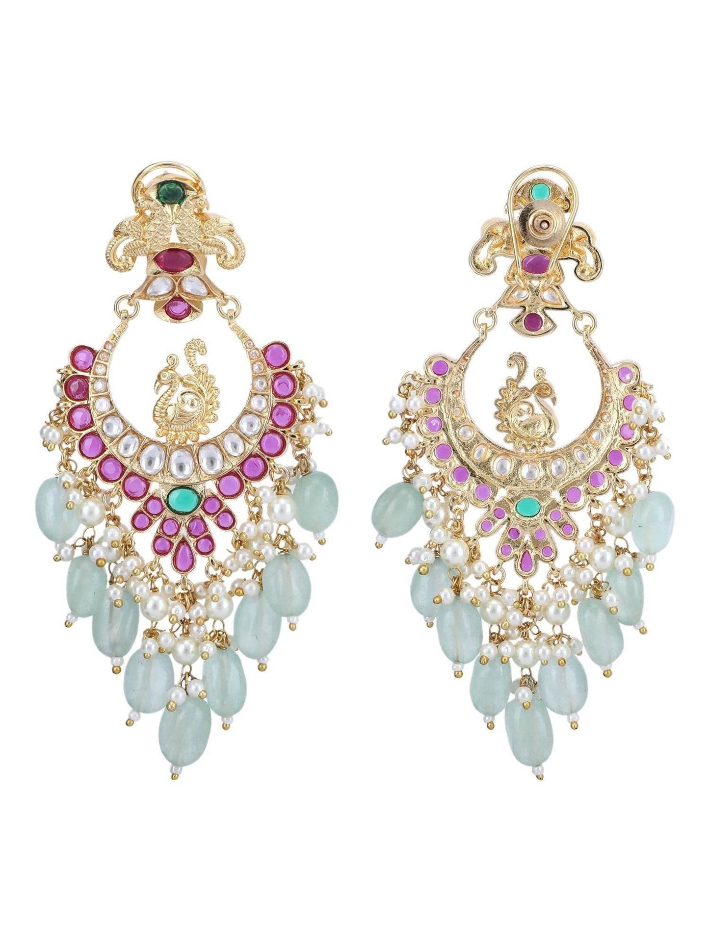 22KT Gold Plated Kundan Chandbaali Earring Set - Auraa Trends