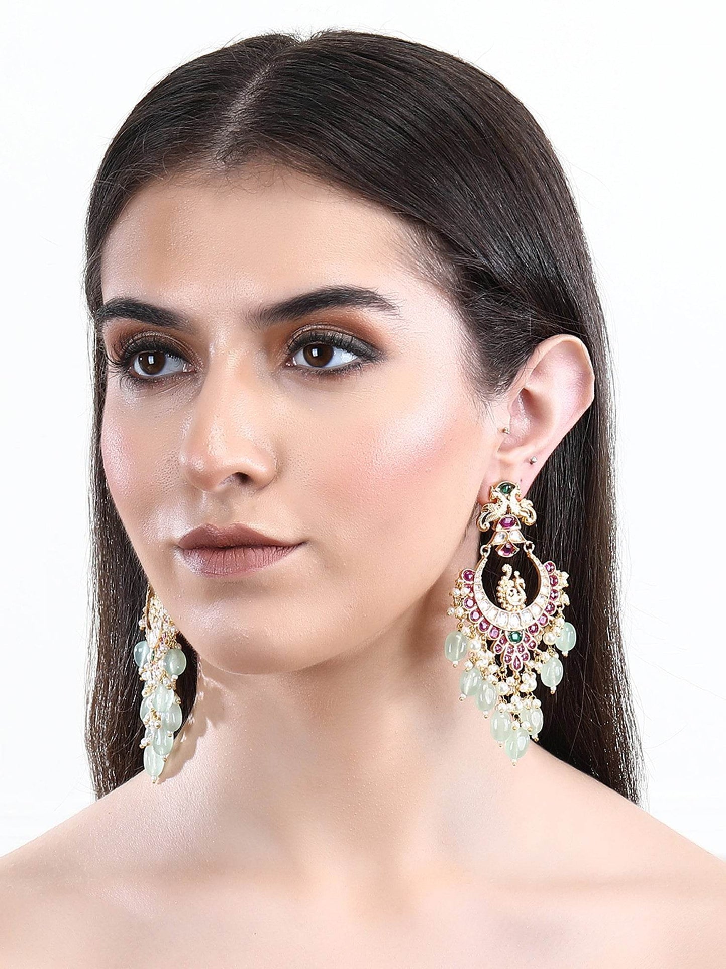 22KT Gold Plated Kundan Chandbaali Earring Set - Auraa Trends
