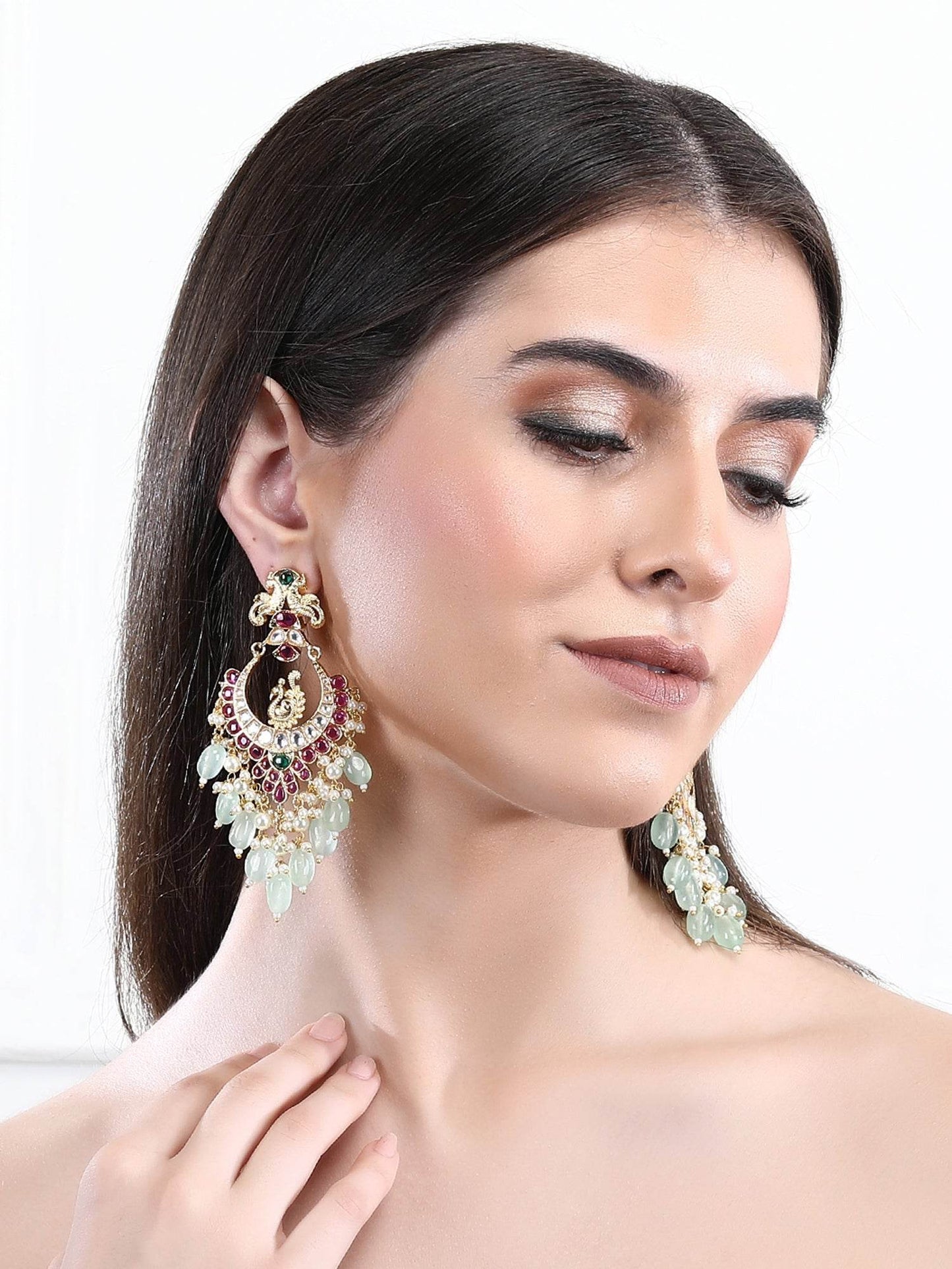 22KT Gold Plated Kundan Chandbaali Earring Set - Auraa Trends
