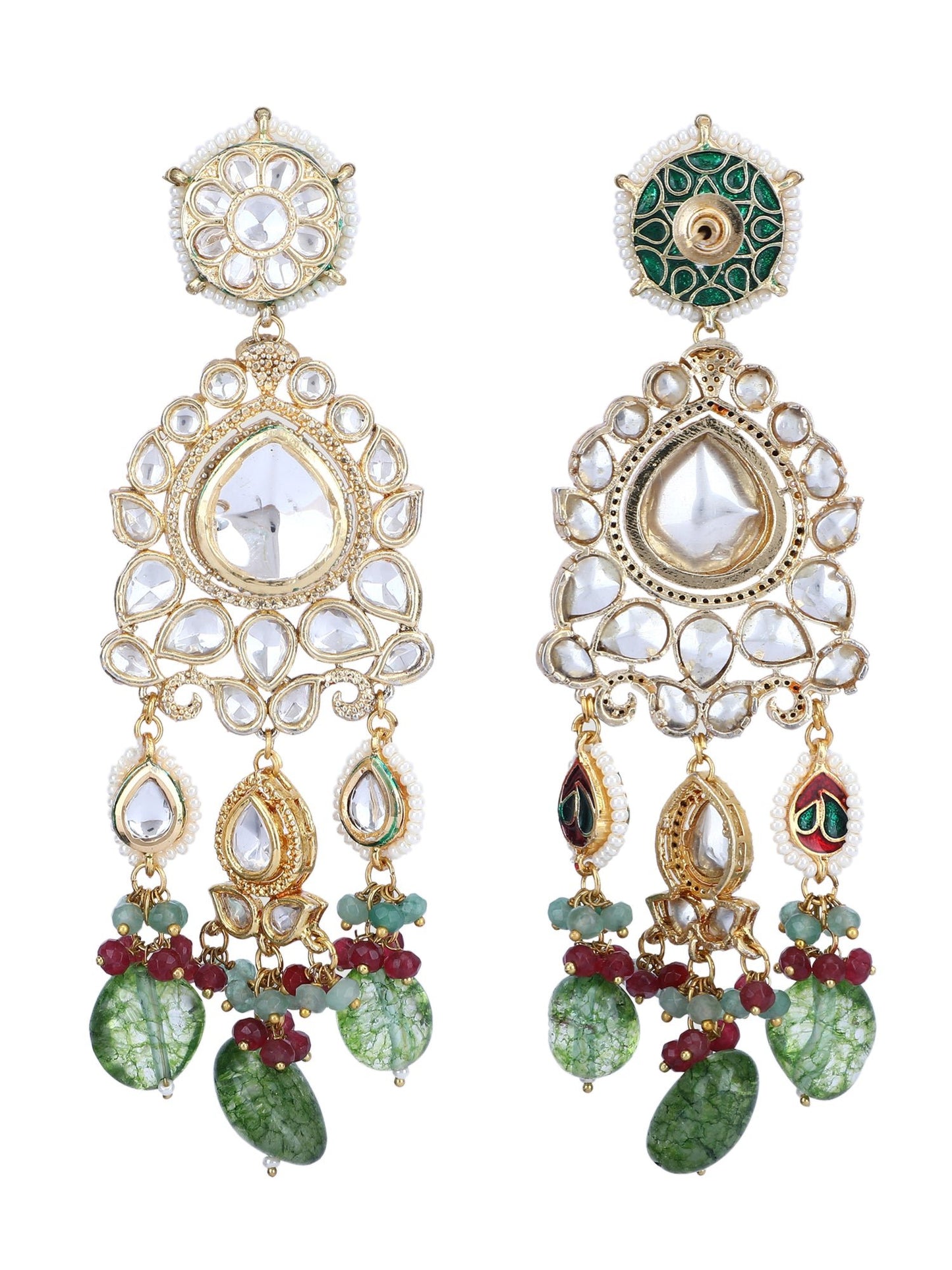 22KT Gold-Plated Kundan Chandelier Earrings - Auraa Trends - Chandelier Earrings - Auraa Trends Earring