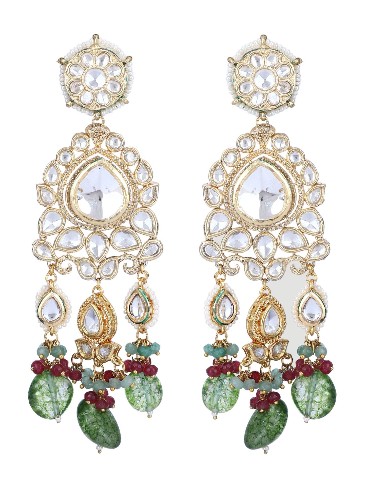 22KT Gold-Plated Kundan Chandelier Earrings - Auraa Trends - Chandelier Earrings - Auraa Trends Earring