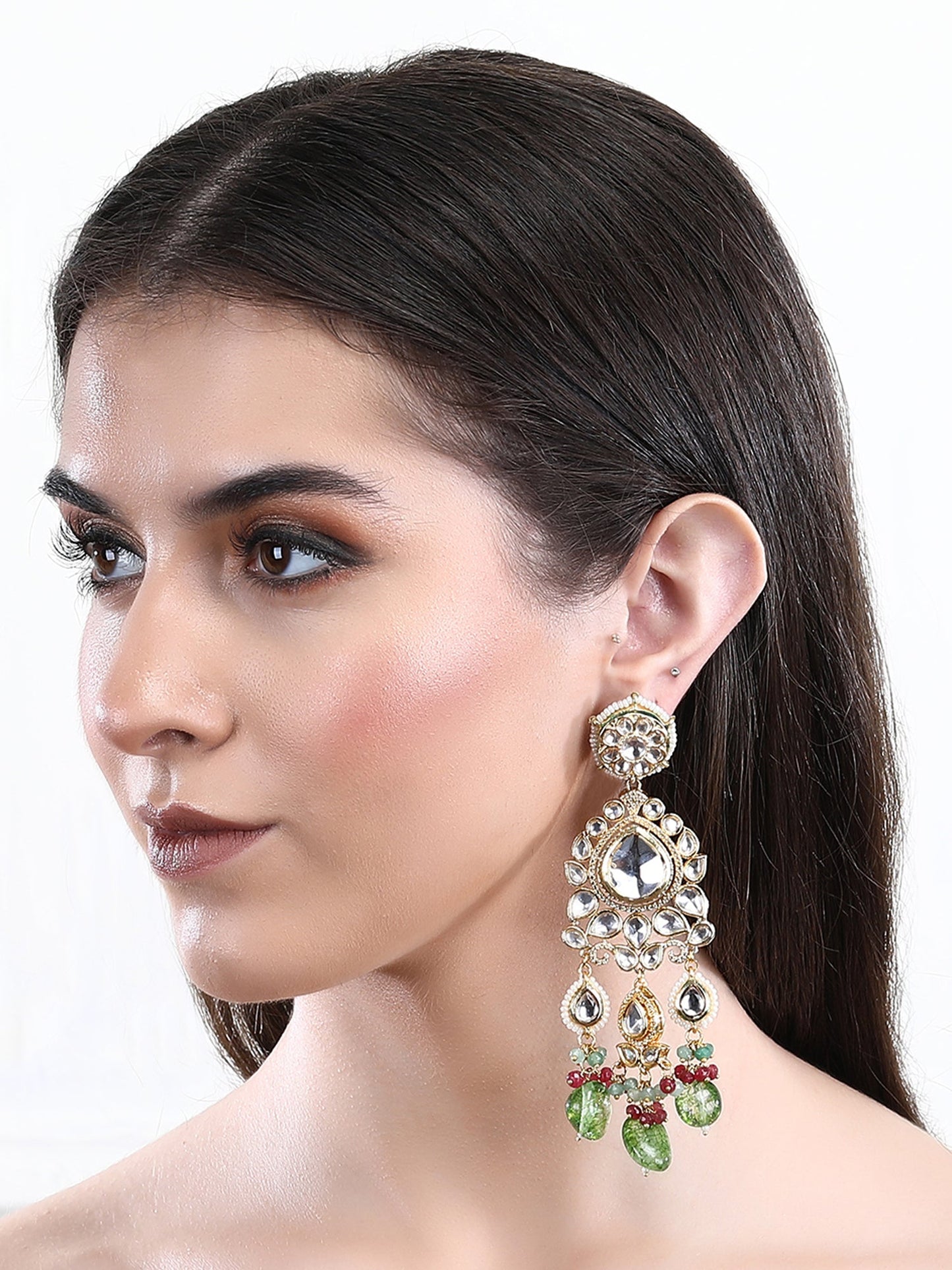 22KT Gold-Plated Kundan Chandelier Earrings - Auraa Trends - Chandelier Earrings - Auraa Trends Earring