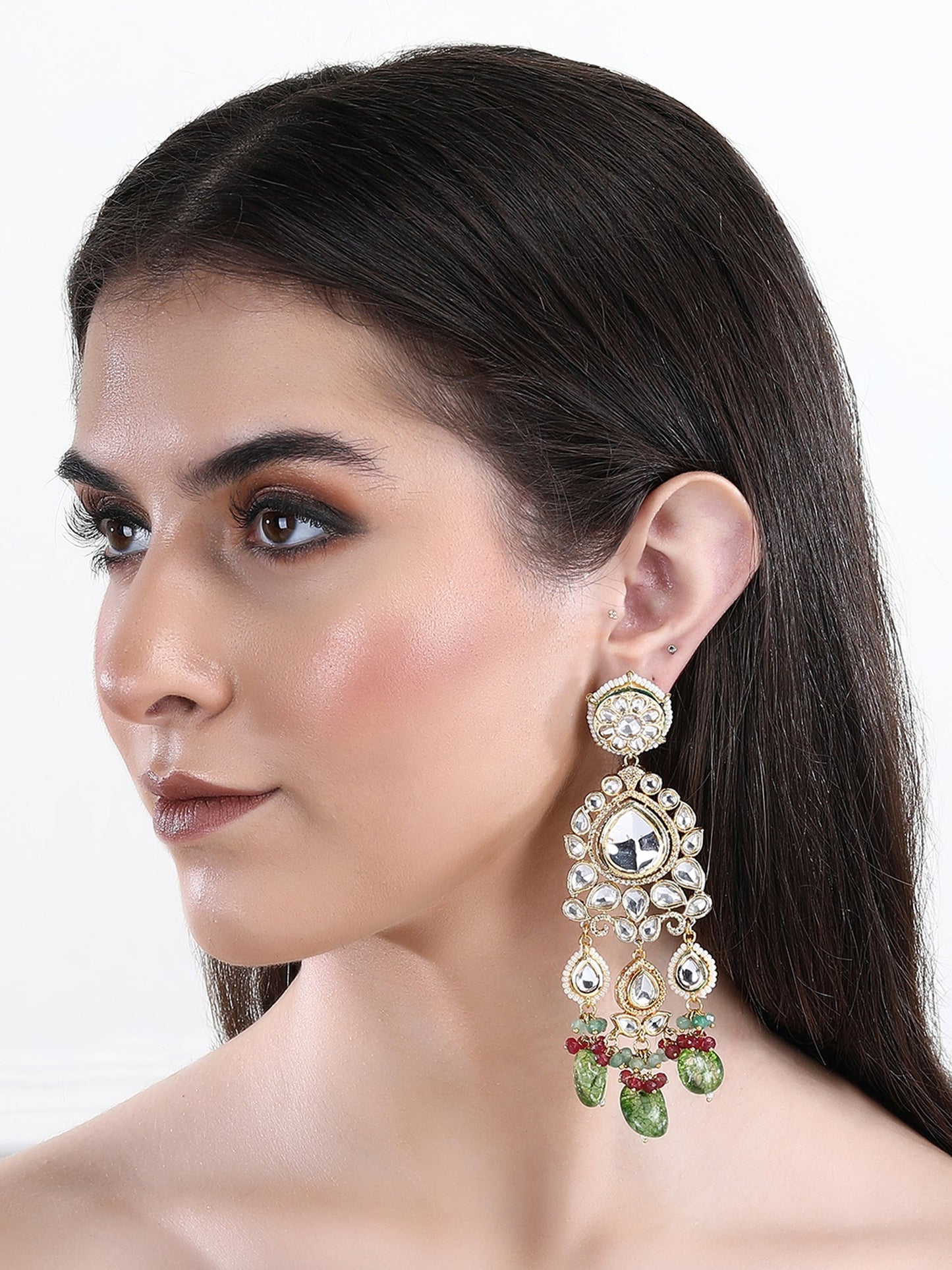 22KT Gold-Plated Kundan Chandelier Earrings - Auraa Trends - Chandelier Earrings - Auraa Trends Earring