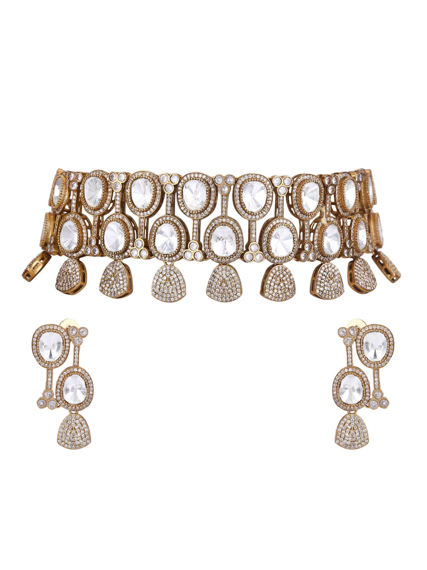 22KT Gold Plated Kundan Choker Necklace Set - Auraa Trends