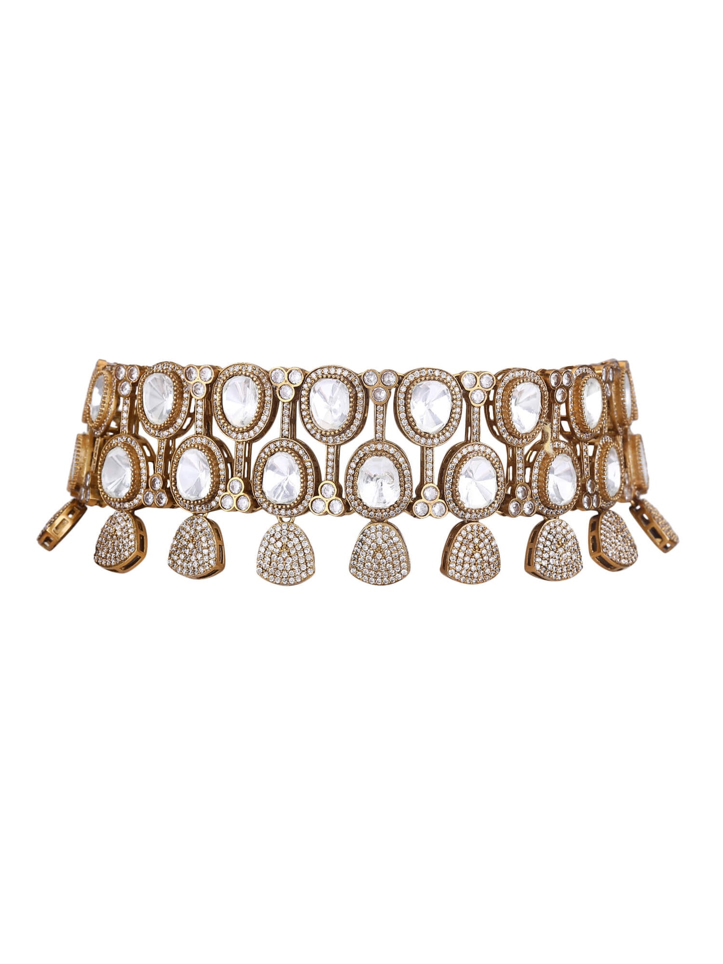 22KT Gold Plated Kundan Choker Necklace Set - Auraa Trends - choker - # - Auraa Trends - 22KT Gold Plated Kundan Necklace Set