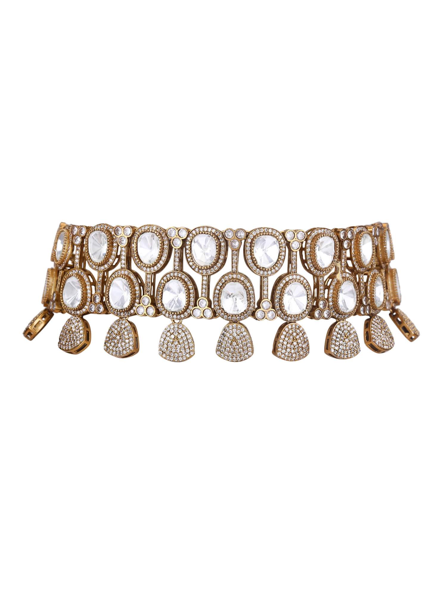 22KT Gold Plated Kundan Choker Necklace Set - Auraa Trends