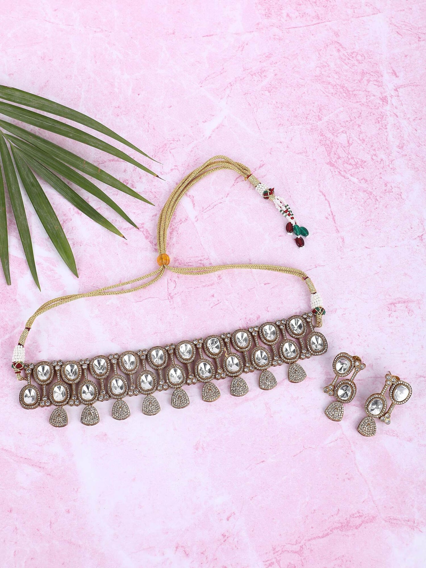 22KT Gold Plated Kundan Choker Necklace Set - Auraa Trends