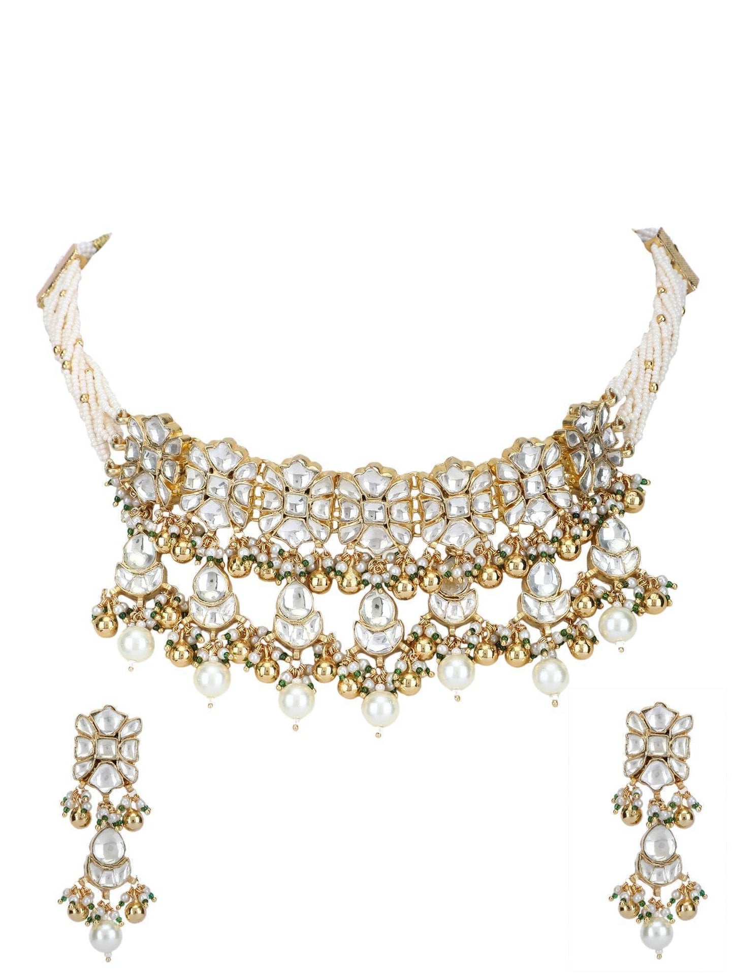 22KT Gold Plated Kundan Choker Necklace Set with Pearls For Women - Auraa Trends