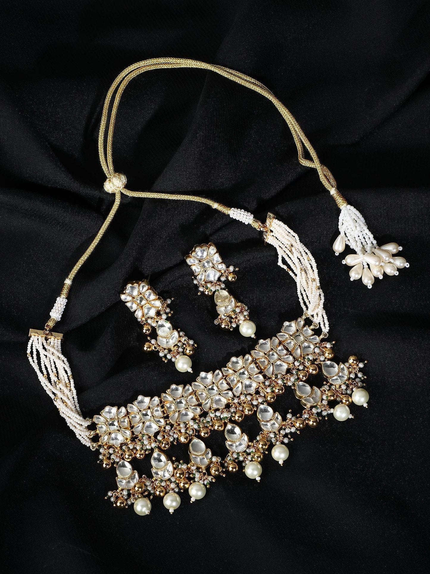 22KT Gold Plated Kundan Choker Necklace Set with Pearls For Women - Auraa Trends