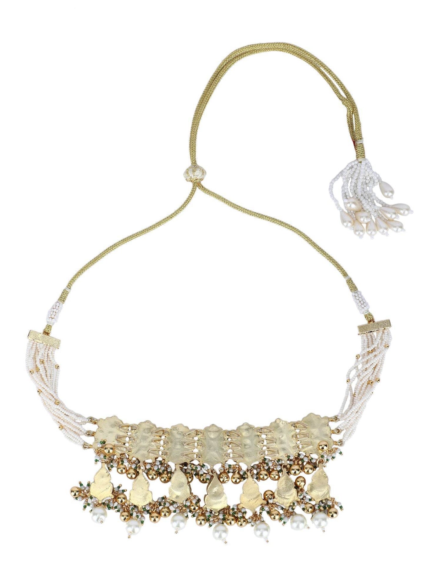 22KT Gold Plated Kundan Choker Necklace Set with Pearls For Women - Auraa Trends