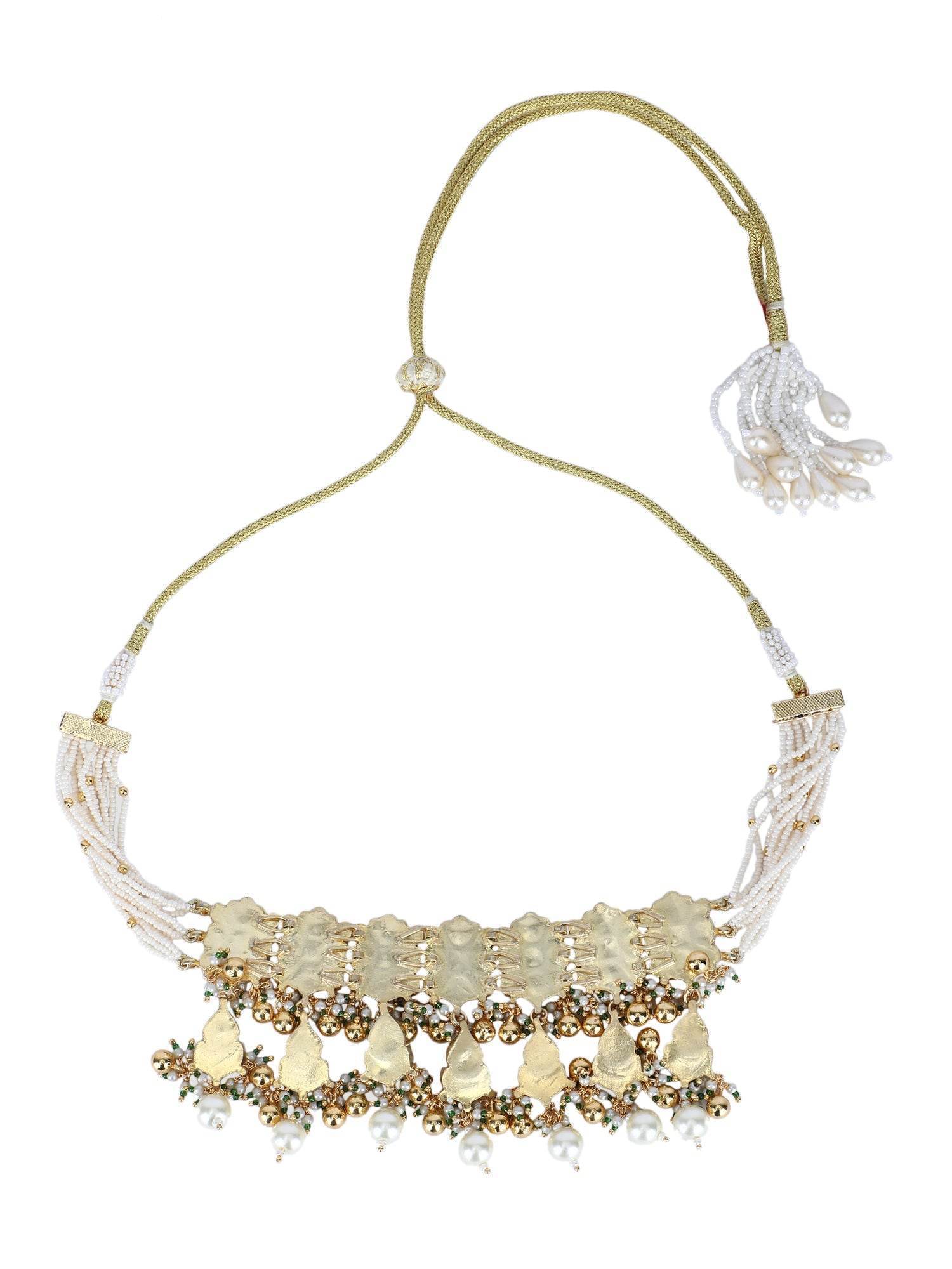22KT Gold Plated Kundan Choker Necklace Set with Pearls For Women - Auraa Trends