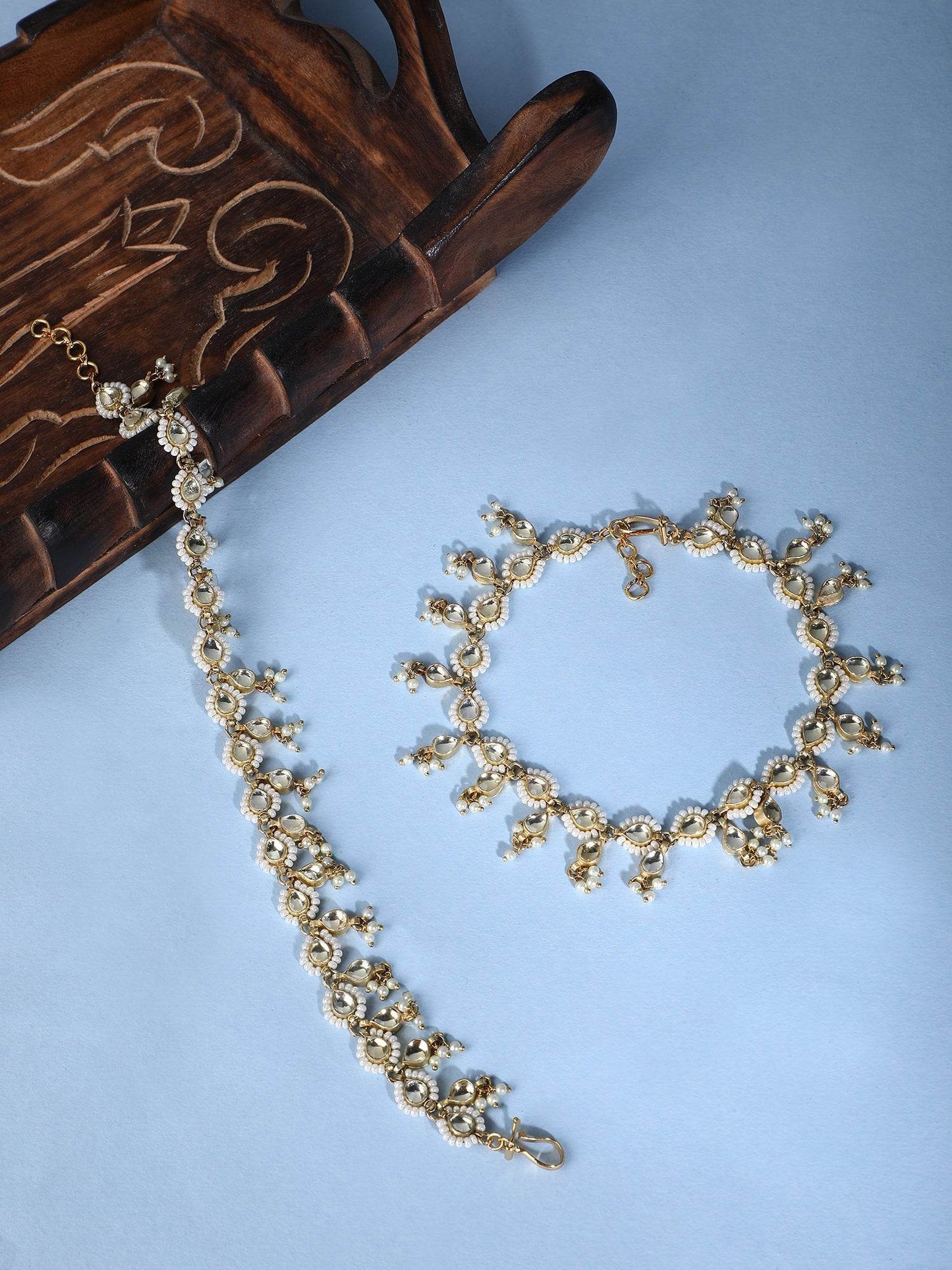 22KT Gold Plated Kundan Classic Gold Anklet For women and Girls - Auraa Trends