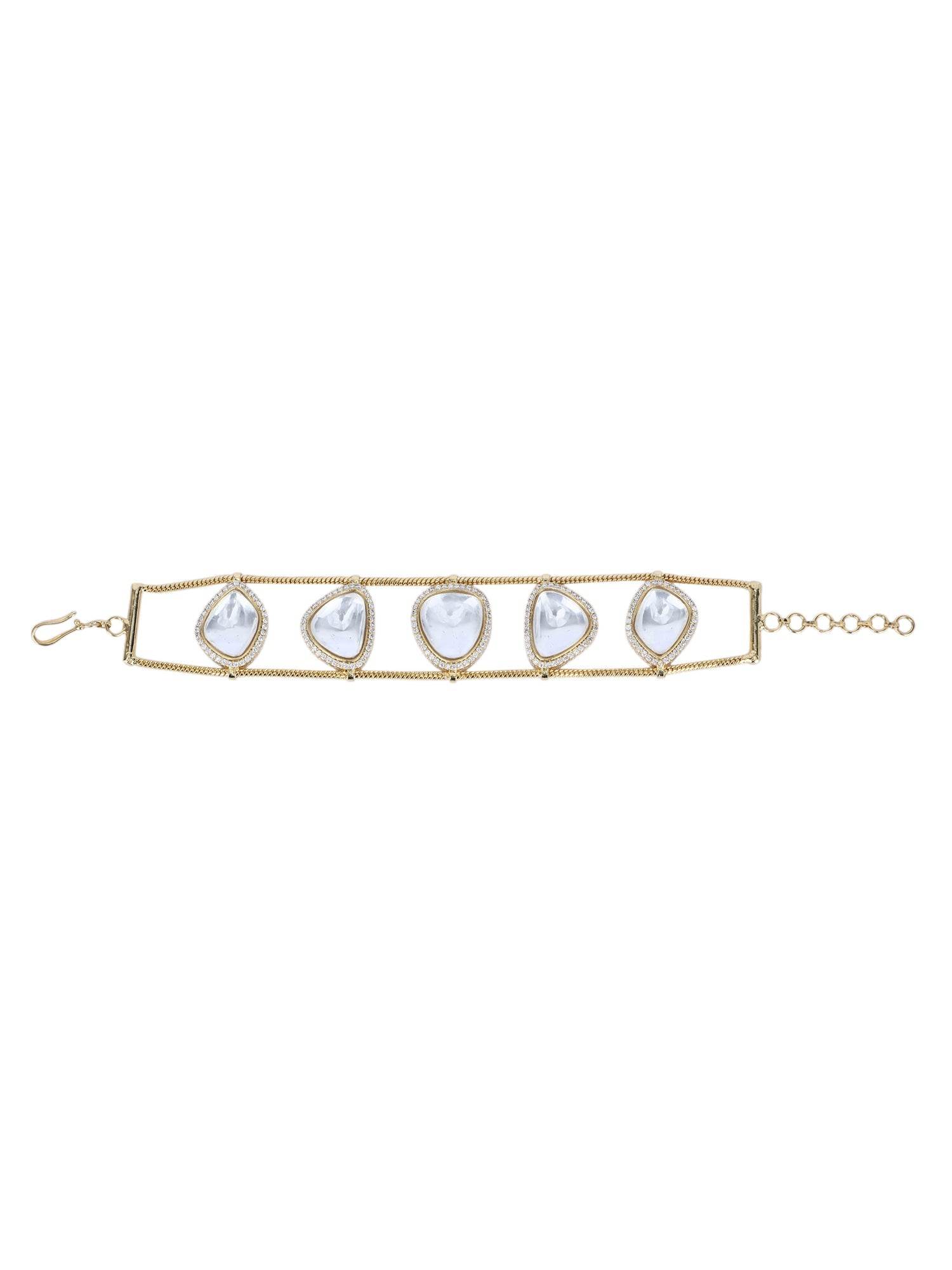22KT gold Plated Kundan Classic Gold Bracelet For women and Girls - Auraa Trends