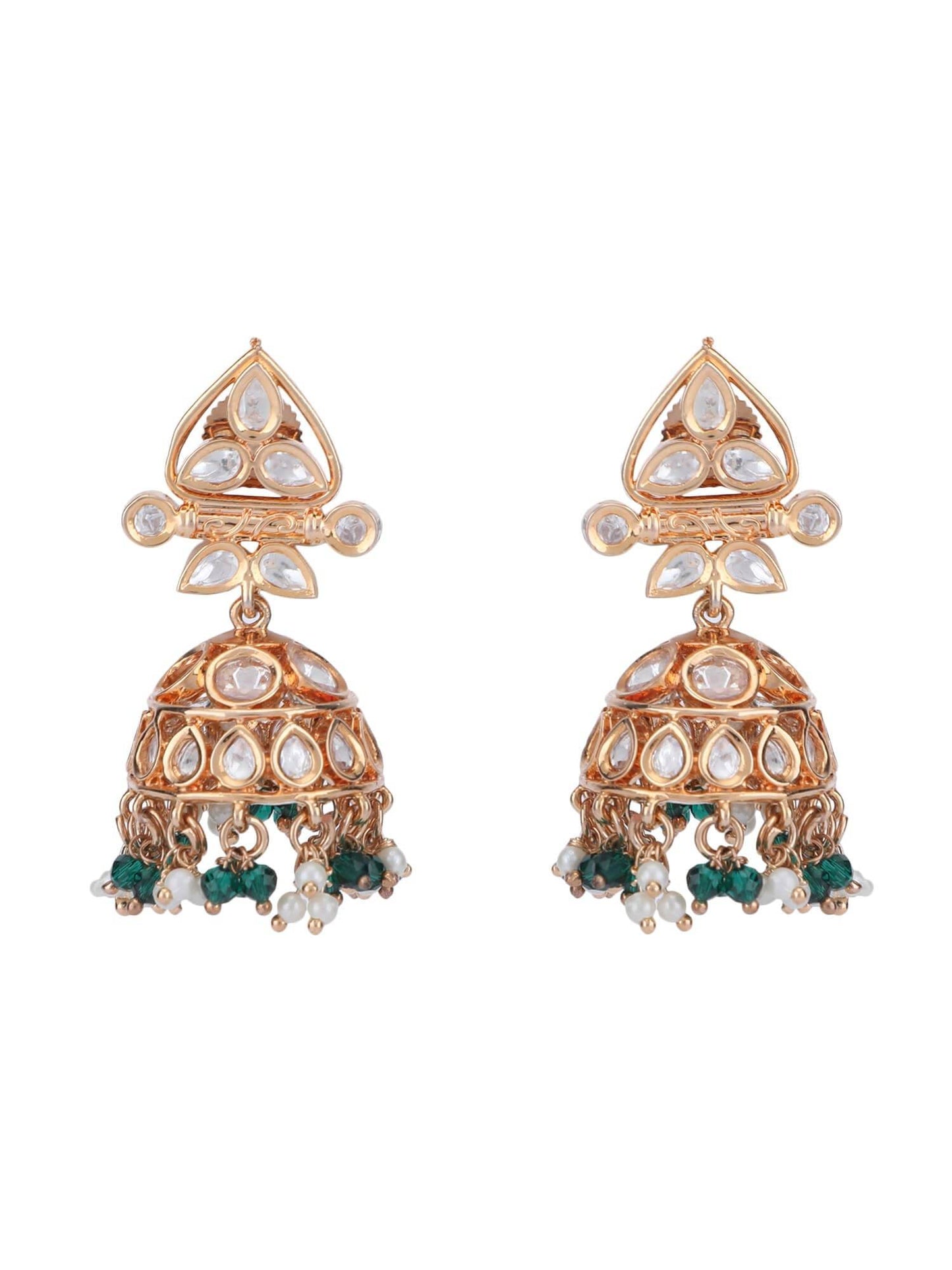 22KT Gold Plated Kundan Classic Green Beads Necklace Set - Auraa Trends