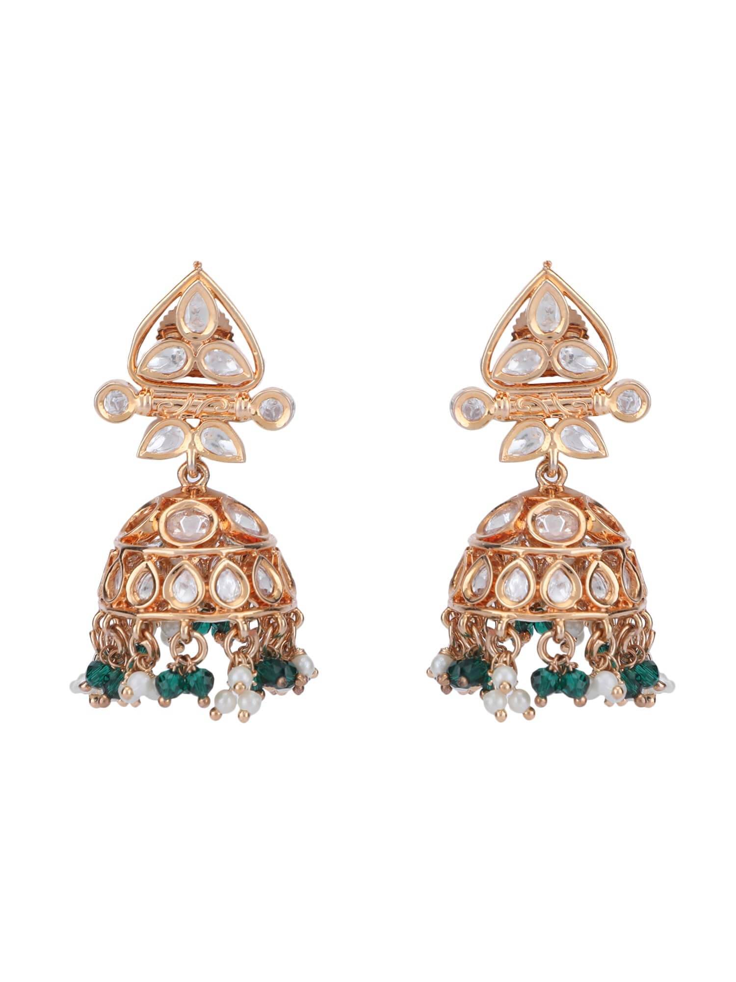 22KT Gold Plated Kundan Classic Green Beads Necklace Set - Auraa Trends