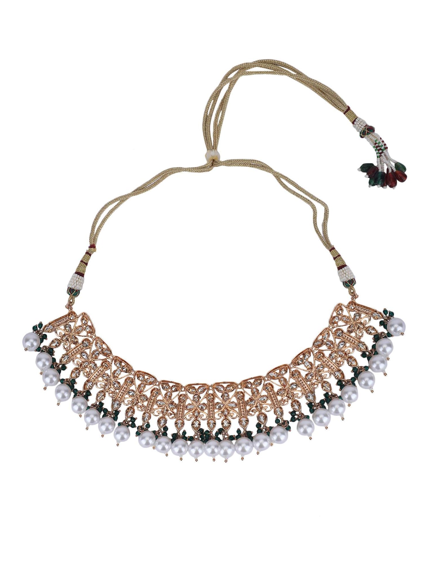 22KT Gold Plated Kundan Classic Green Beads Necklace Set - Auraa Trends