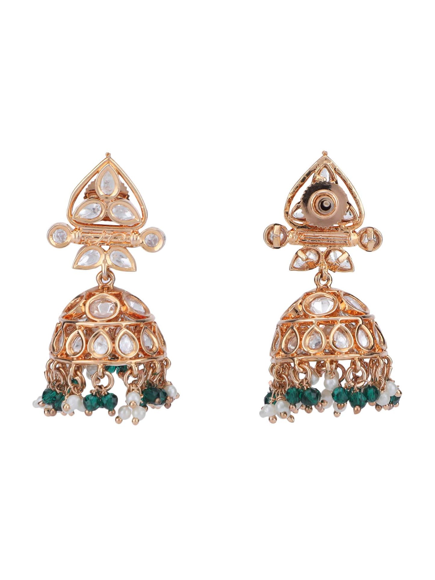 22KT Gold Plated Kundan Classic Green Beads Necklace Set - Auraa Trends