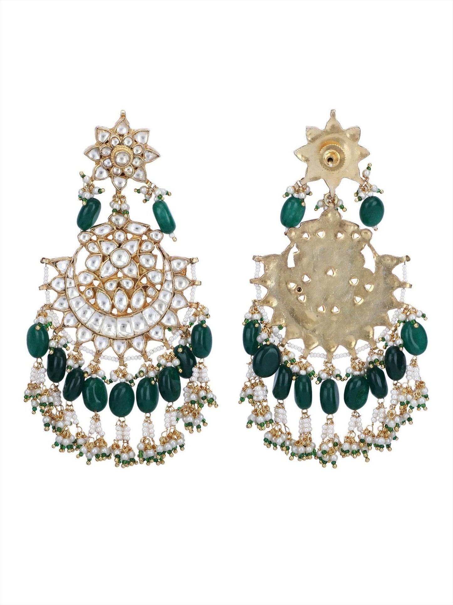 22KT gold Plated Kundan Classic Green Choker Necklace Set for women - Auraa Trends