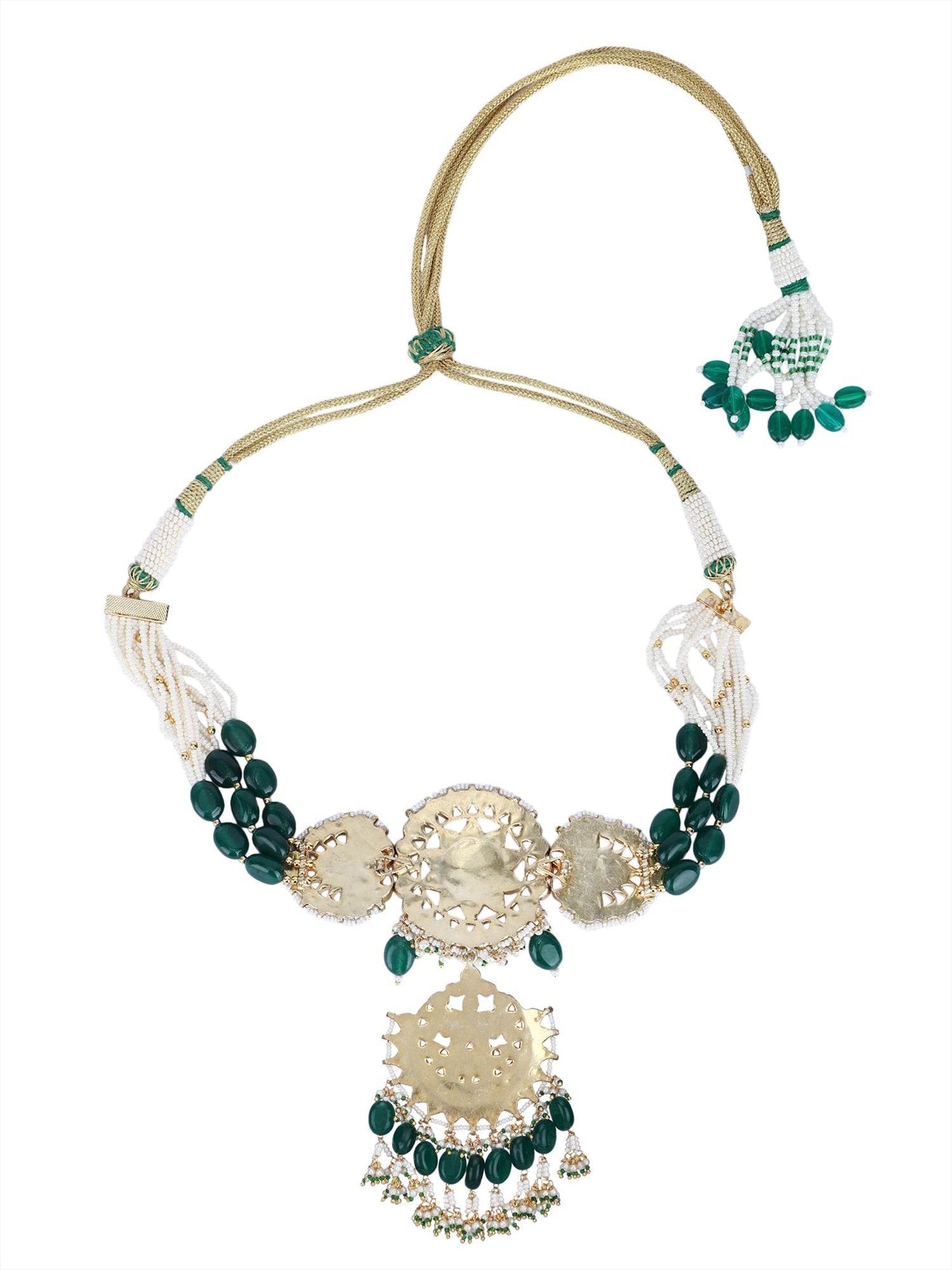 22KT gold Plated Kundan Classic Green Choker Necklace Set for women - Auraa Trends