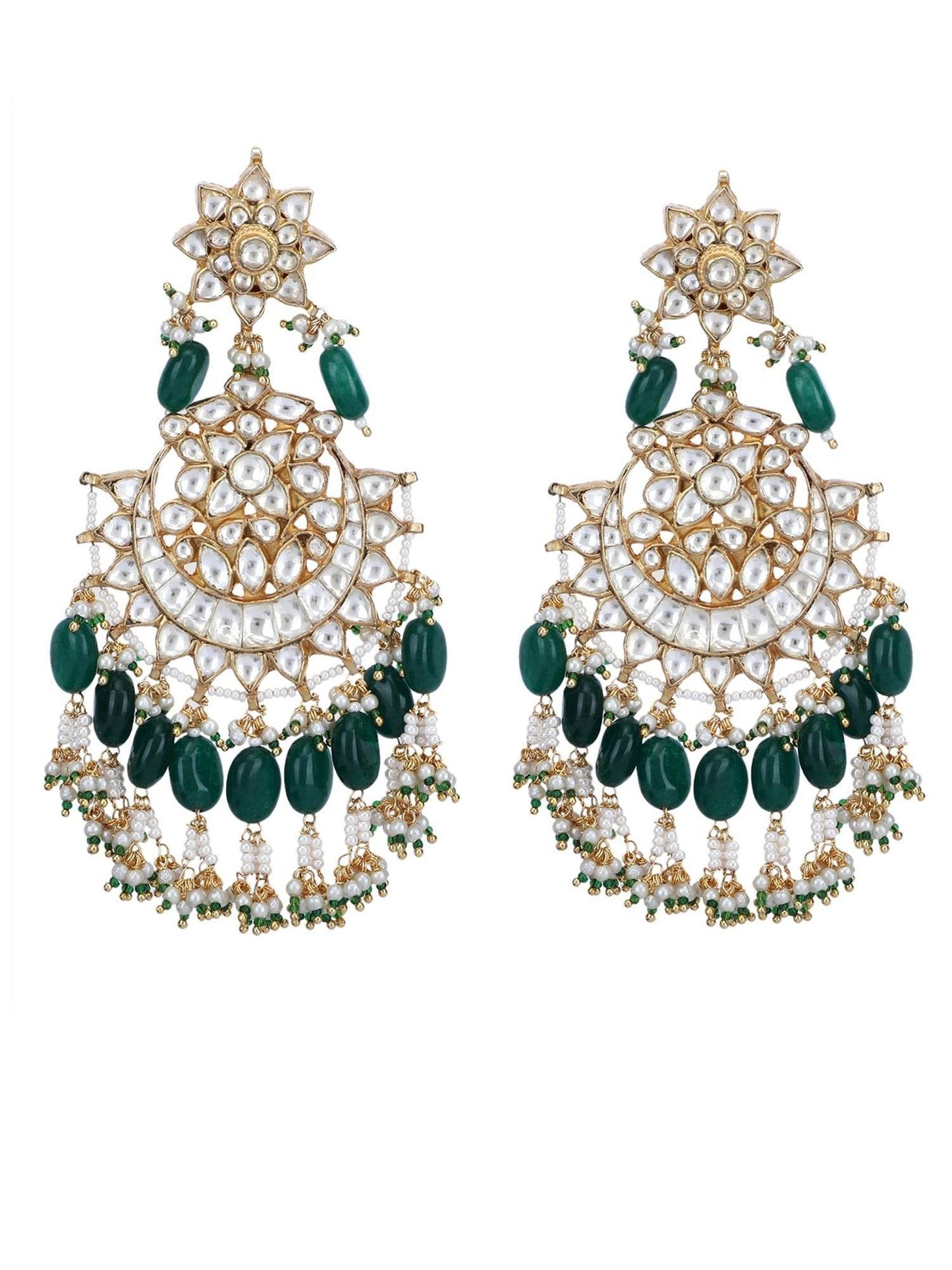 22KT gold Plated Kundan Classic Green Choker Necklace Set for women - Auraa Trends
