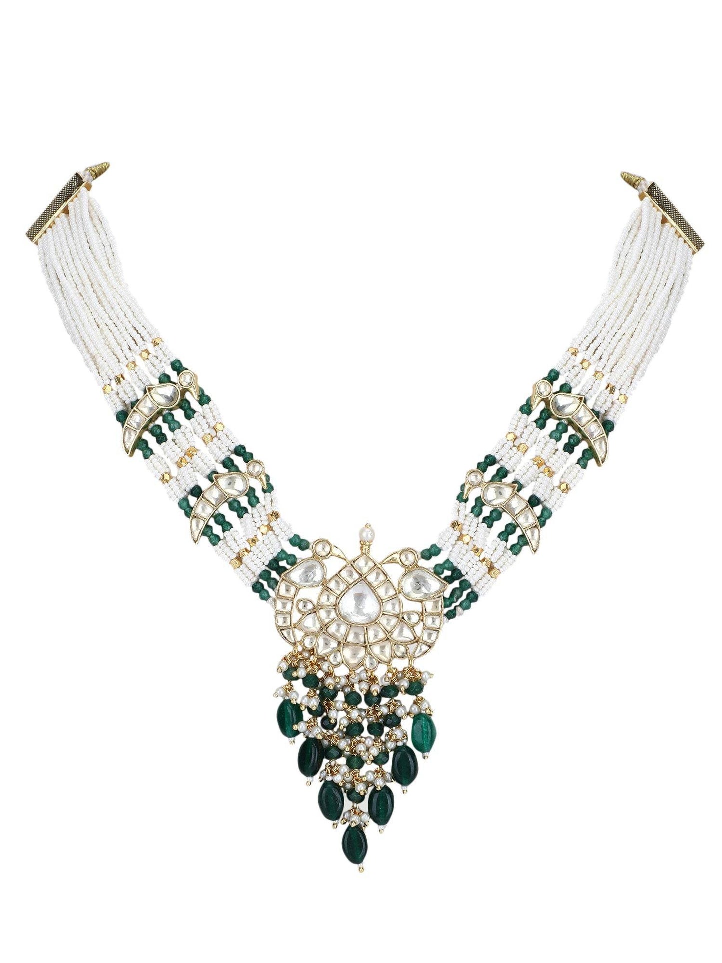 22KT Gold Plated Kundan Classic Green Choker Necklace Set for women - Auraa Trends
