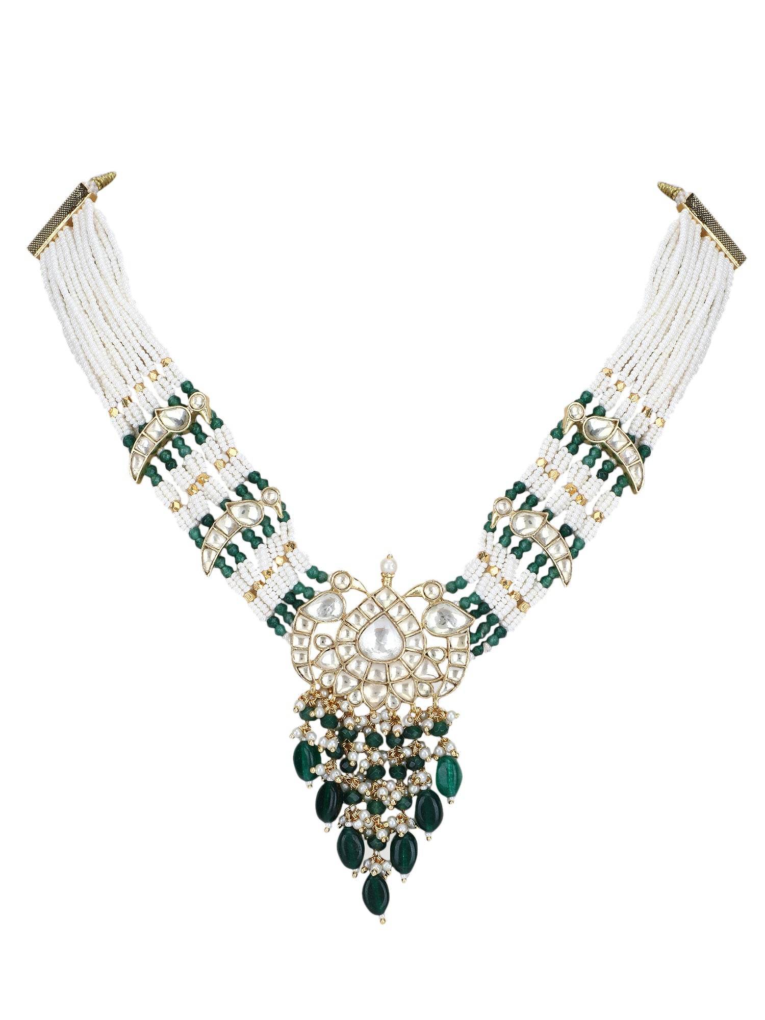 22KT Gold Plated Kundan Classic Green Choker Necklace Set for women - Auraa Trends