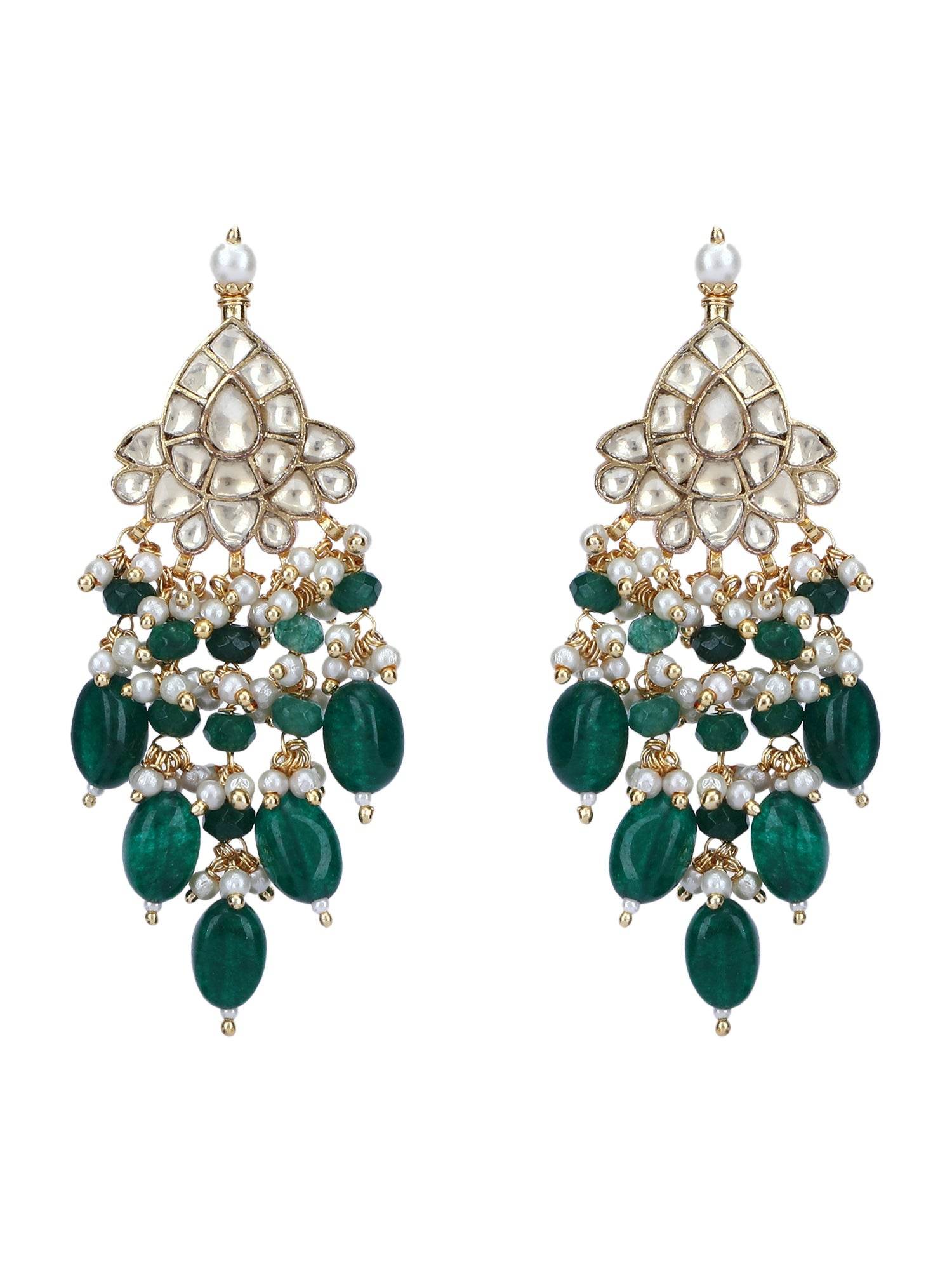 22KT Gold Plated Kundan Classic Green Choker Necklace Set for women - Auraa Trends