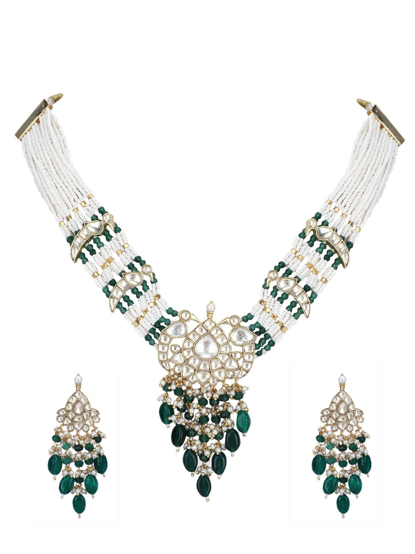 22KT Gold Plated Kundan Classic Green Choker Necklace Set for women - Auraa Trends