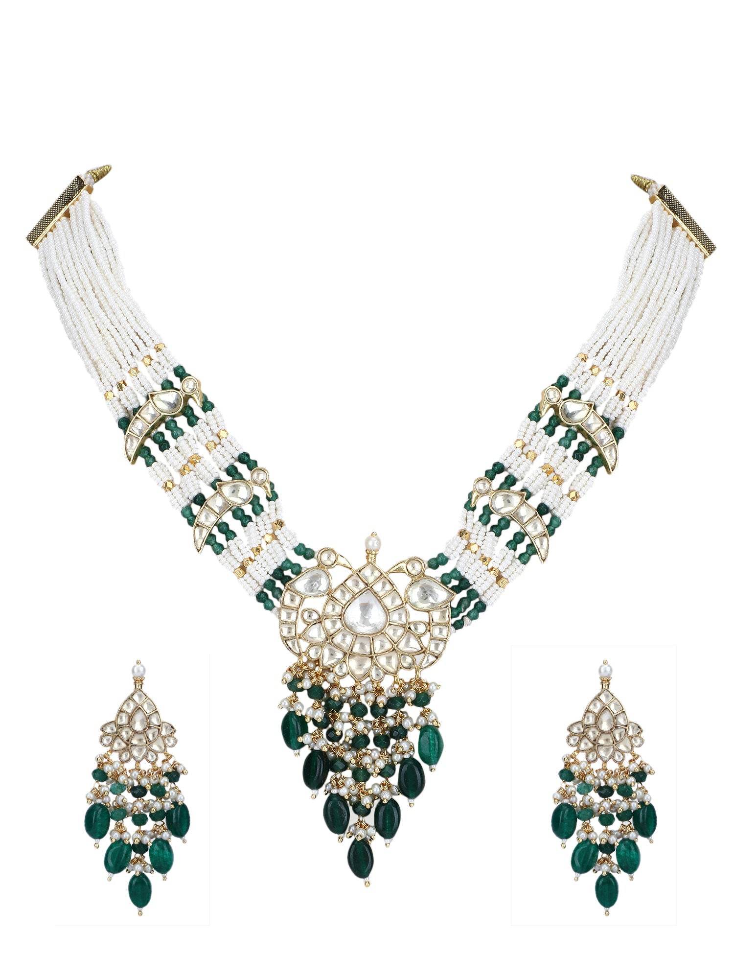 22KT Gold Plated Kundan Classic Green Choker Necklace Set for women - Auraa Trends