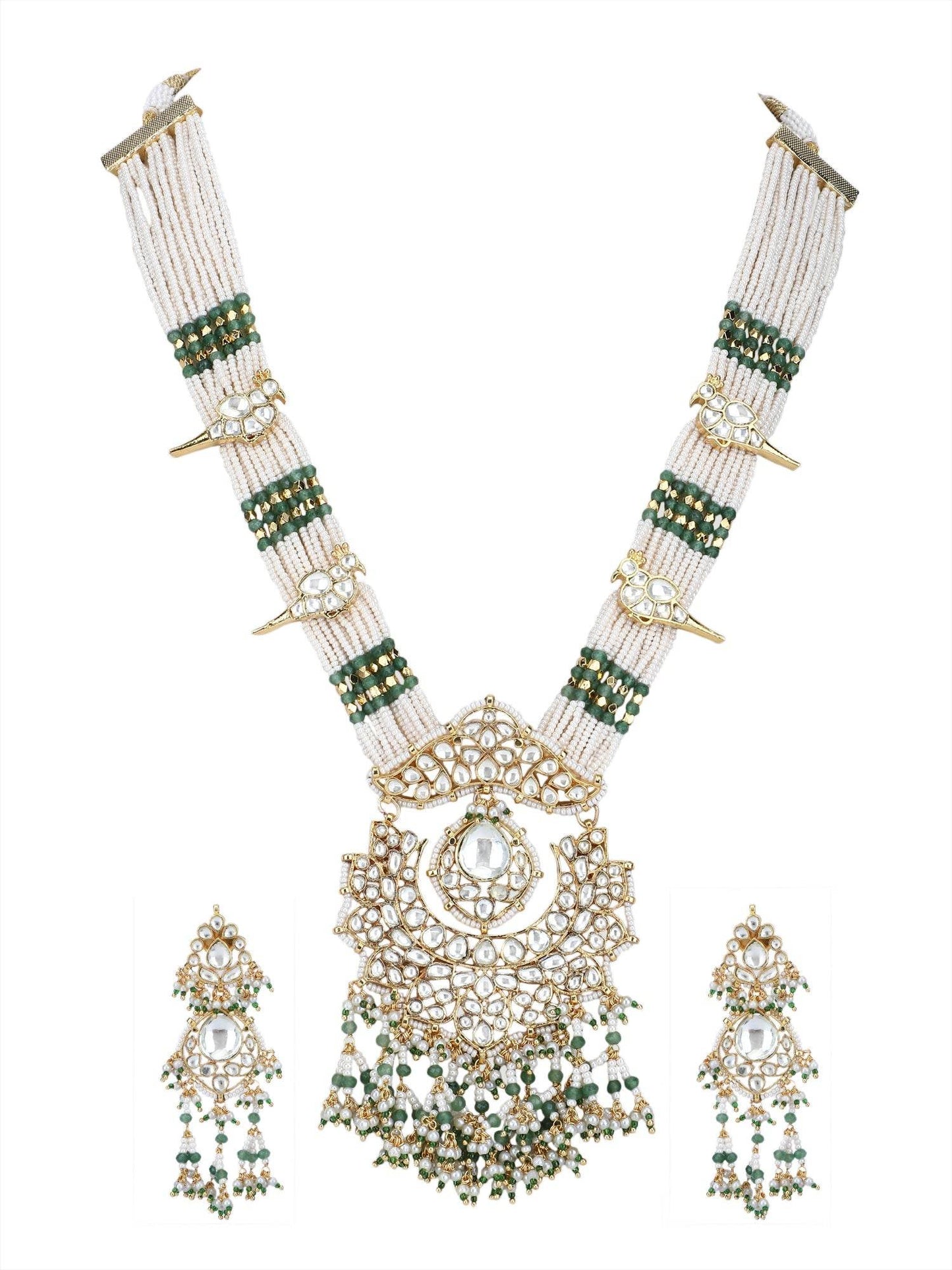 22KT Gold Plated Kundan Classic Green Necklace Set For women and Girl - Auraa Trends