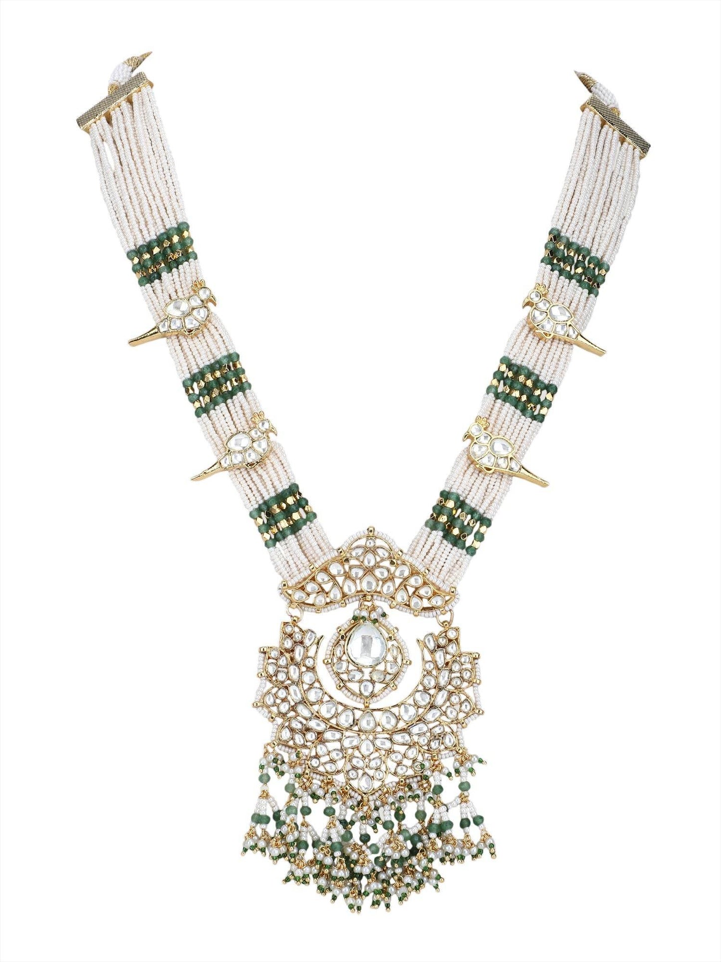 22KT Gold Plated Kundan Classic Green Necklace Set For women and Girl - Auraa Trends