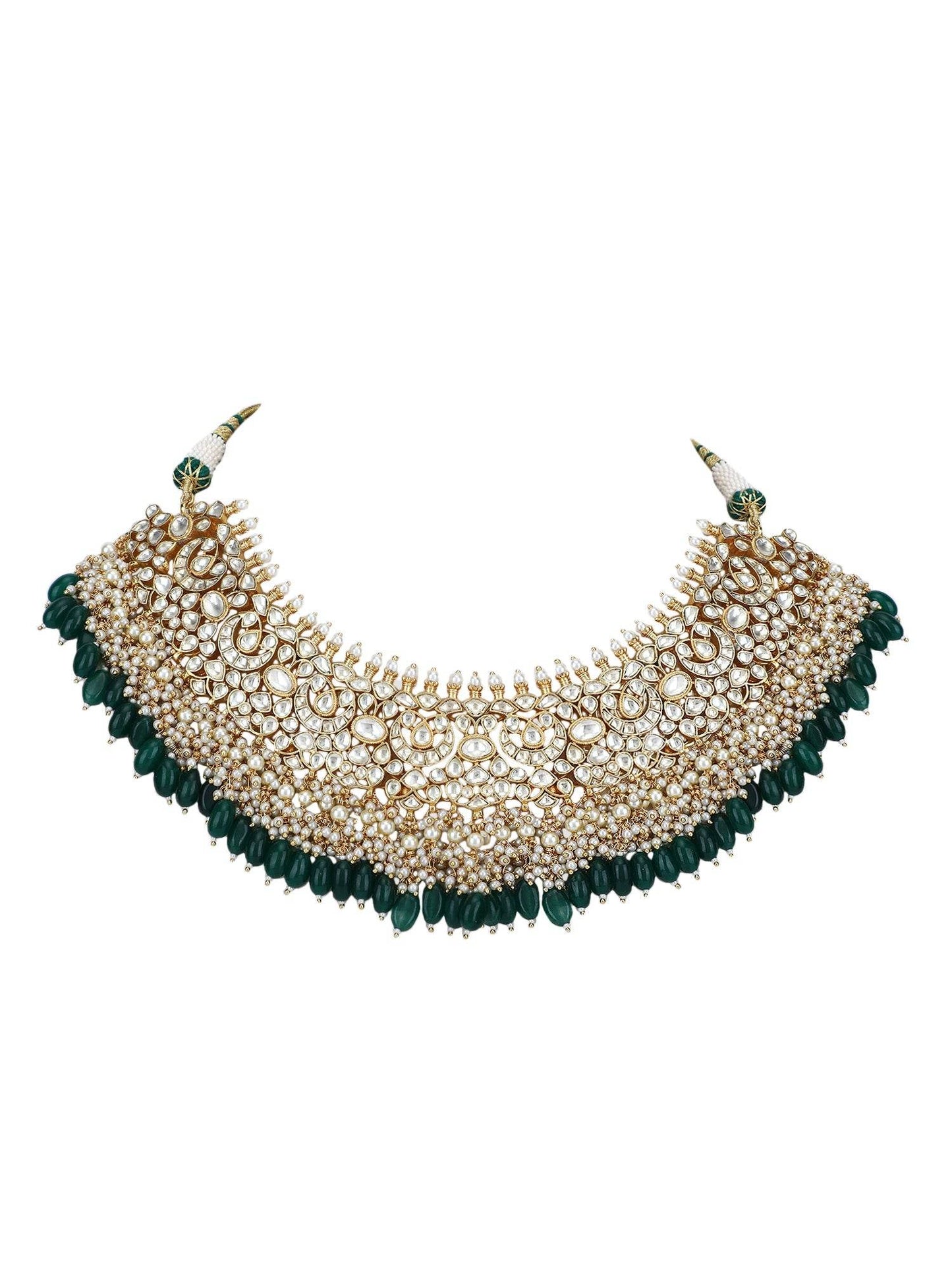 22KT Gold Plated Kundan Classic Green Necklace Set For women and Girls - Auraa Trends