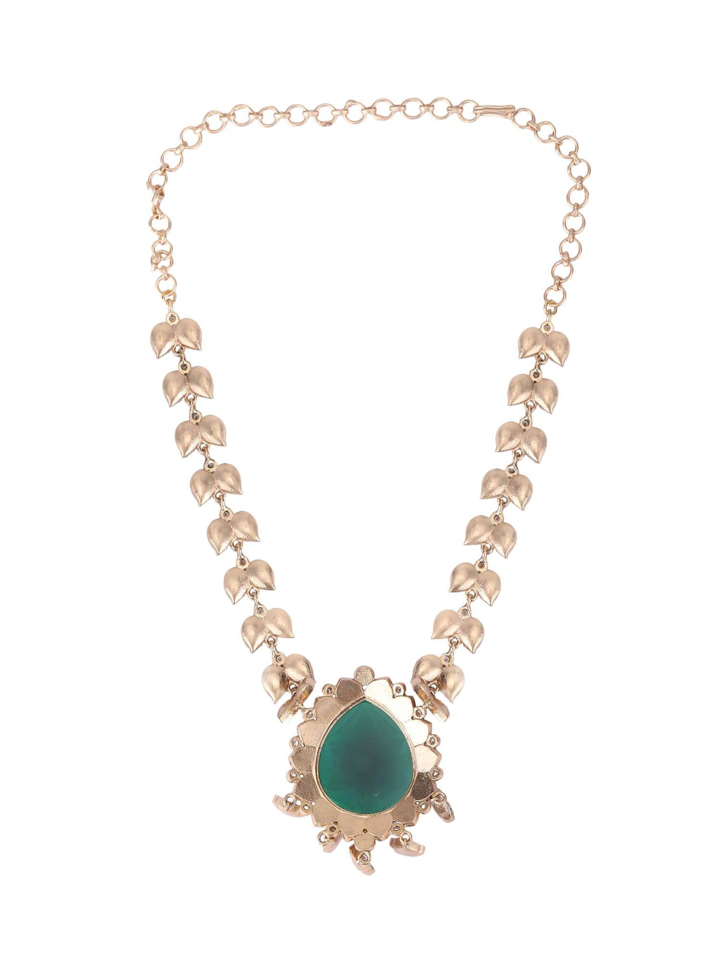 22KT Gold Plated Kundan Classic Green Necklace Set - Auraa Trends