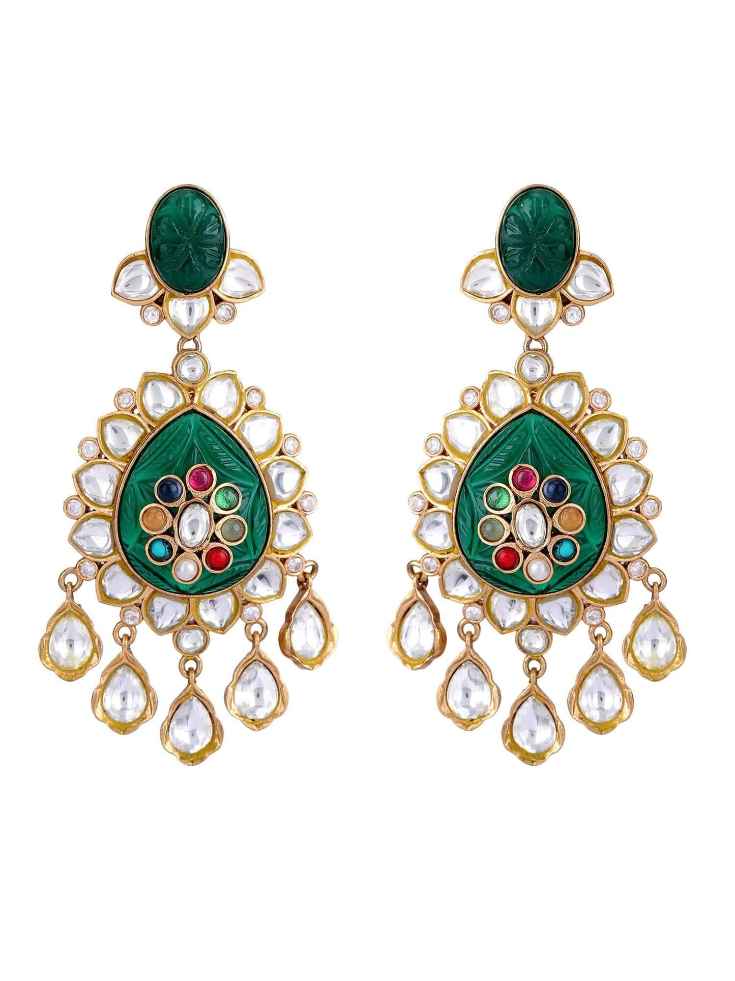 22KT Gold Plated Kundan Classic Green Necklace Set - Auraa Trends