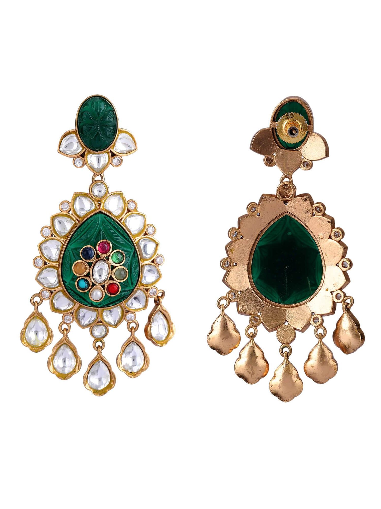 22KT Gold Plated Kundan Classic Green Necklace Set - Auraa Trends