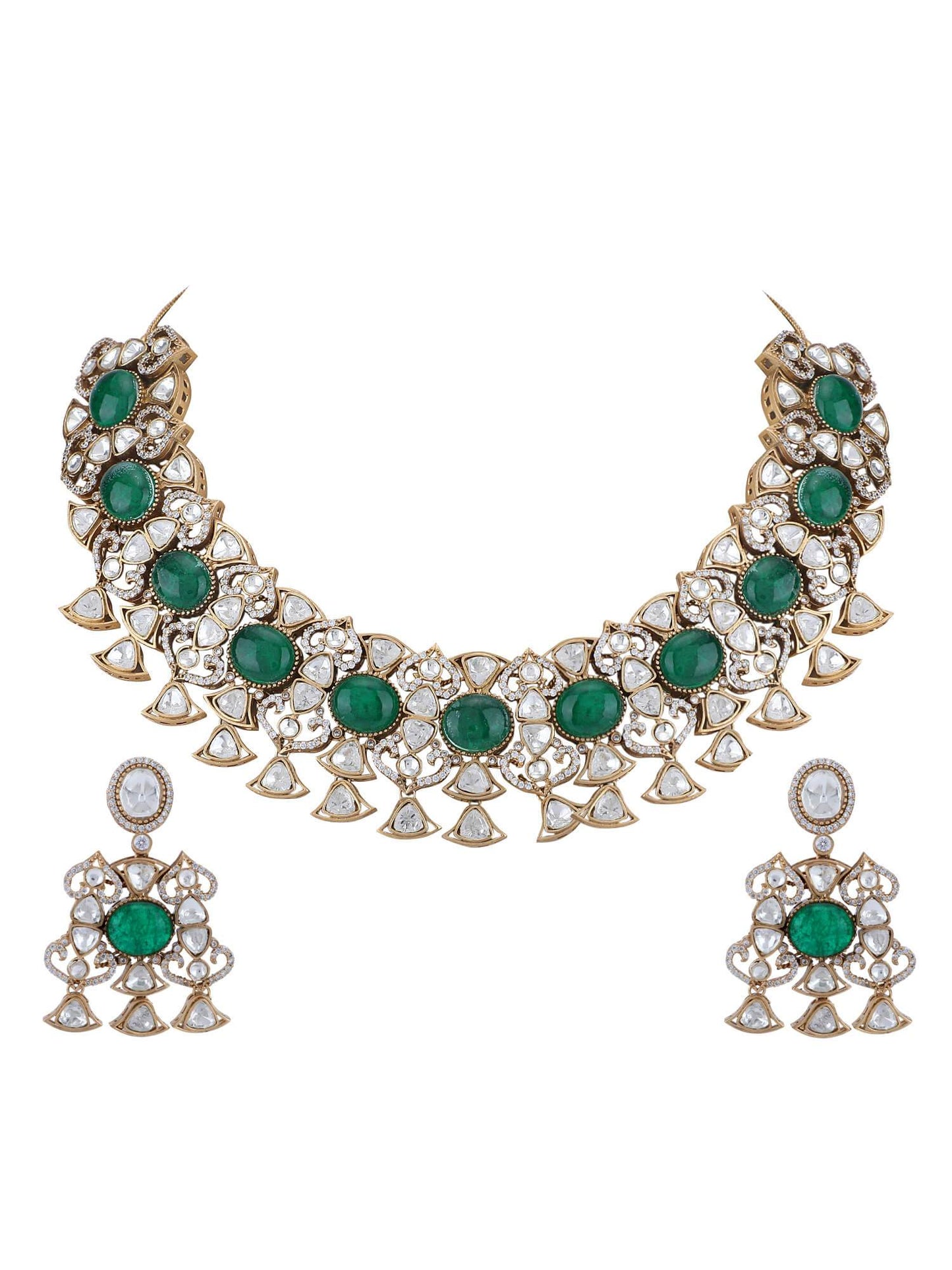 22KT Gold Plated Kundan Classic Green Necklace Sets - Auraa Trends