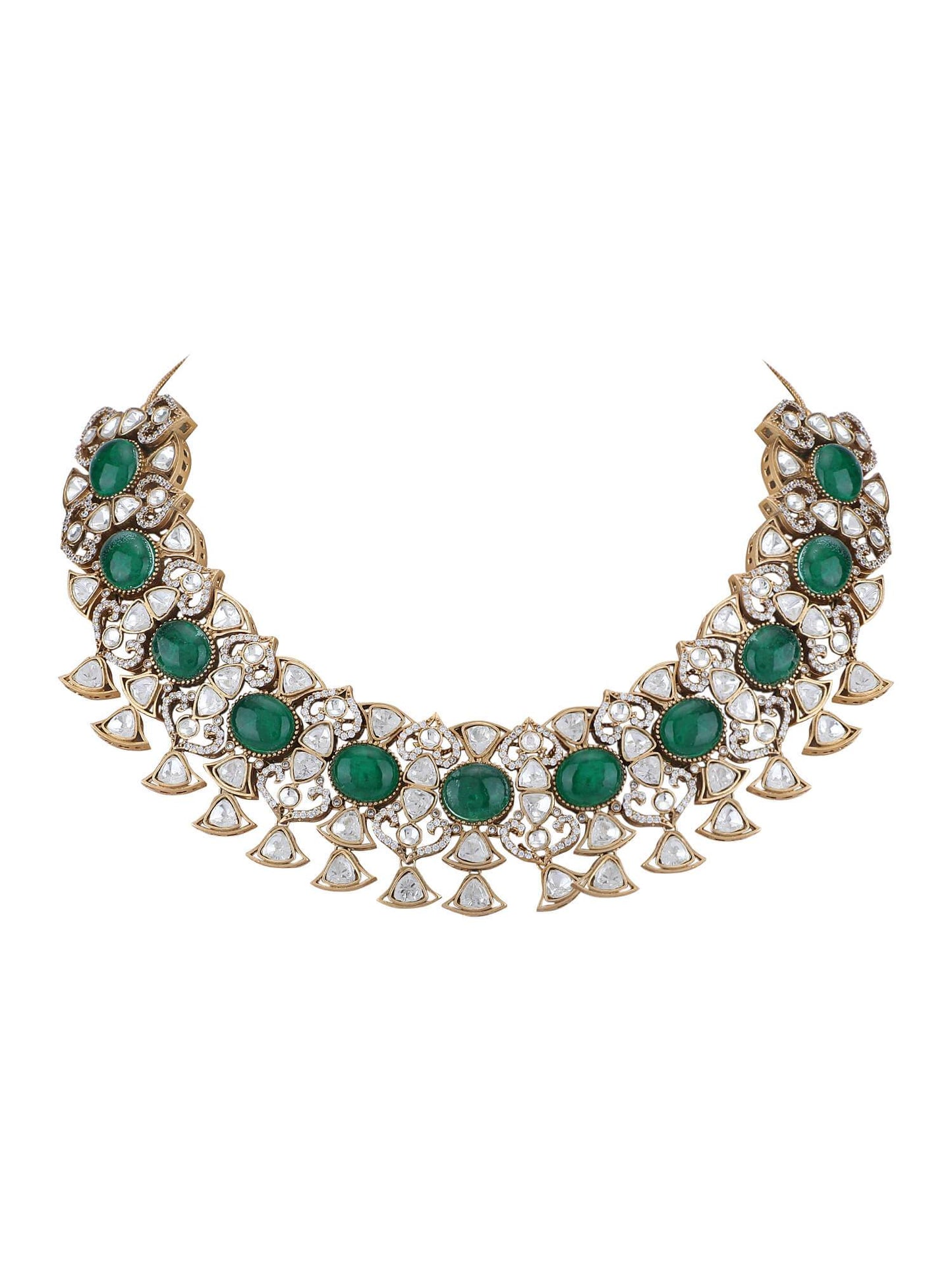 22KT Gold Plated Kundan Classic Green Necklace Sets - Auraa Trends