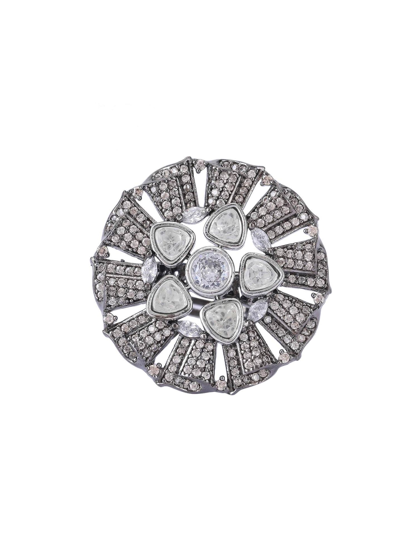 22KT Gold Plated Kundan Classic Grey Ring - Auraa Trends