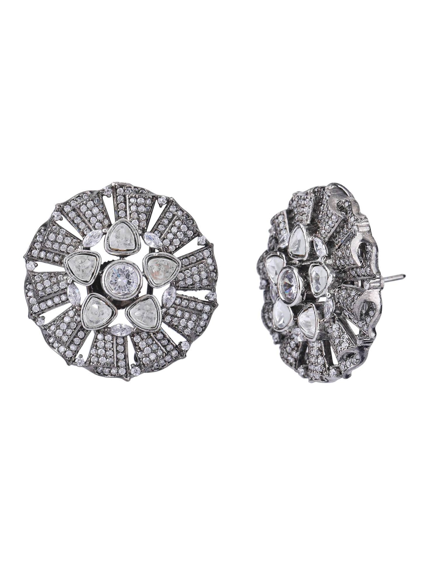 22KT Gold Plated Kundan Classic Grey Studs Earring Set - Auraa Trends