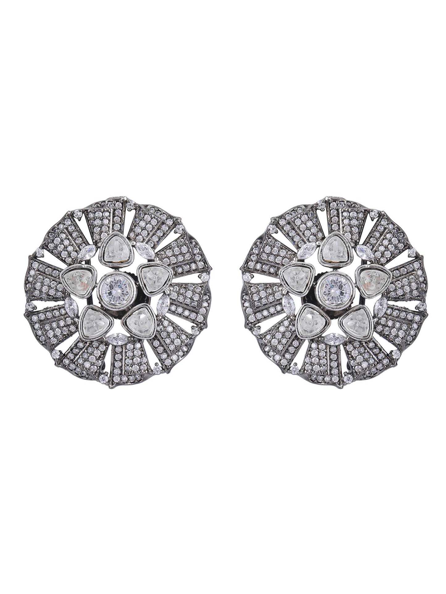 22KT Gold Plated Kundan Classic Grey Studs Earring Set - Auraa Trends