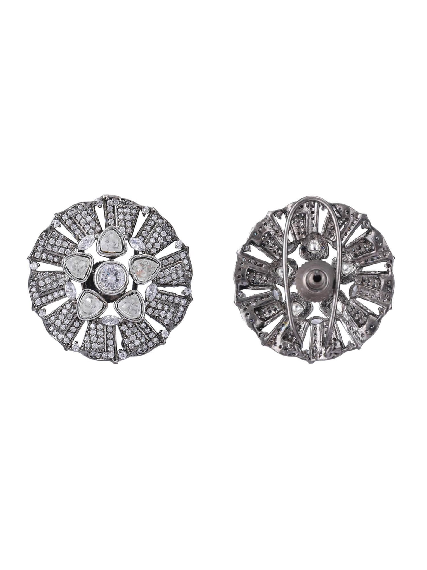 22KT Gold Plated Kundan Classic Grey Studs Earring Set - Auraa Trends